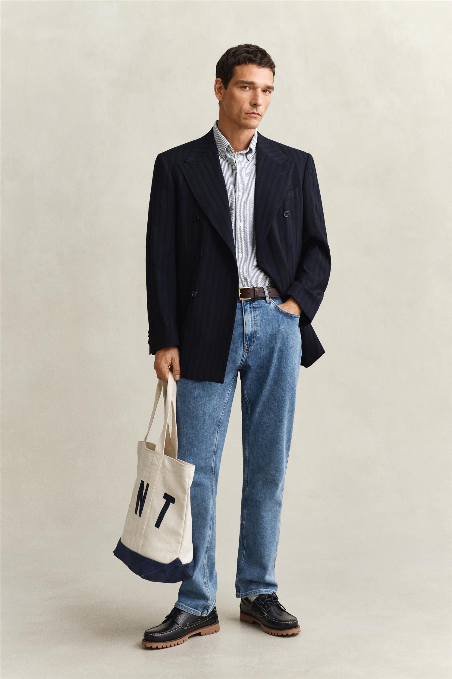 Reg Seersucker Stripe Ss Shirt Vintage Blue