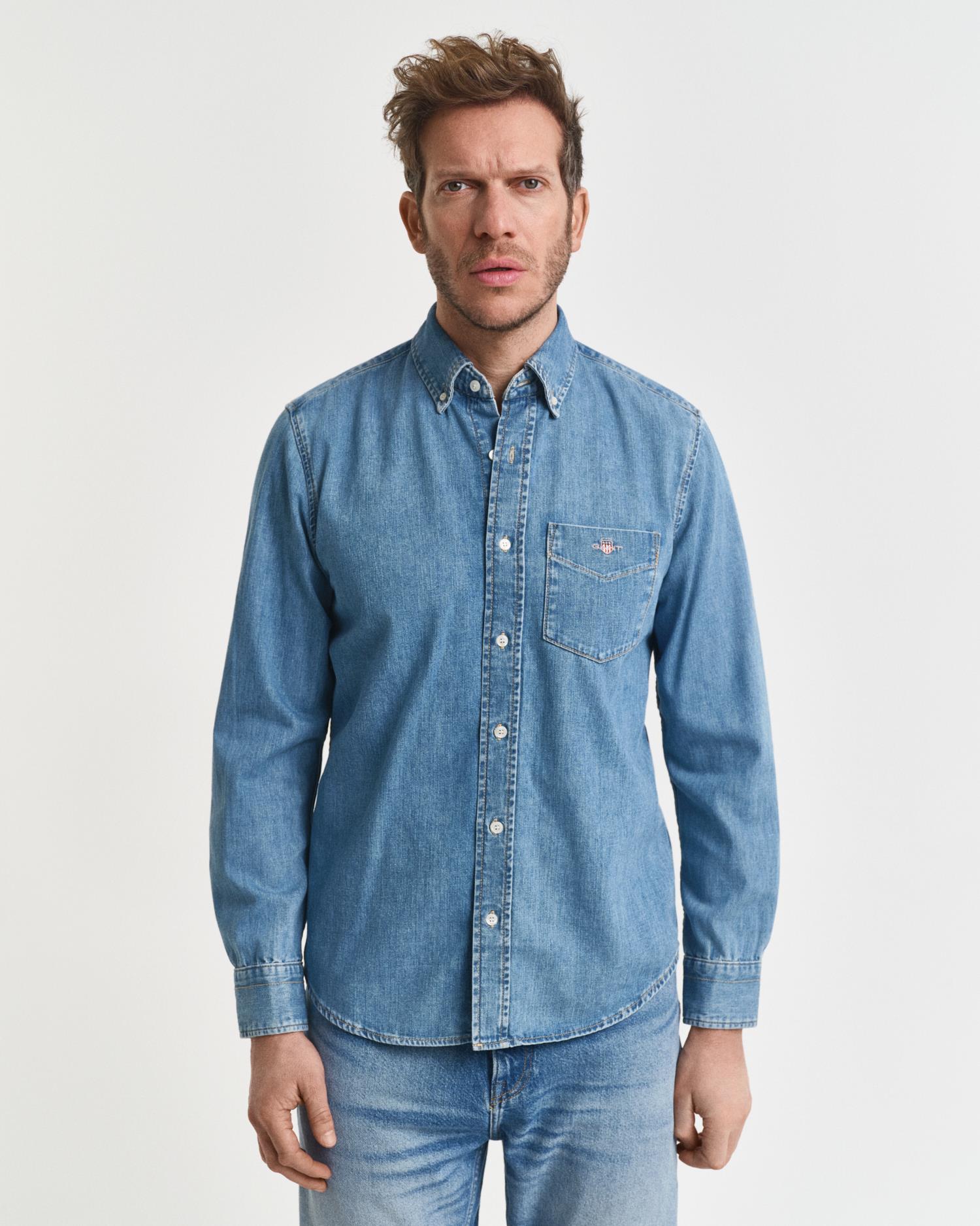 Reg Denim Shirt Semi Light Blue Worn In