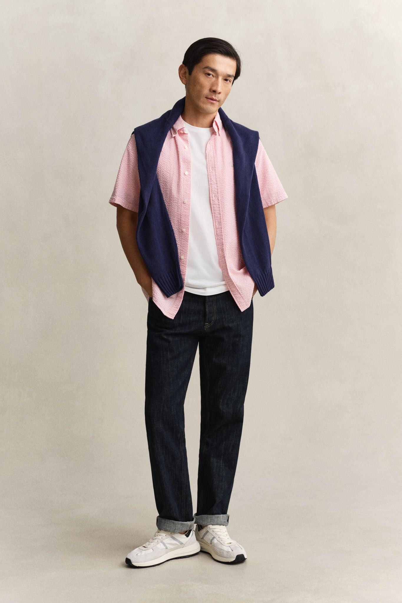 Reg Seersucker Stripe Ss Shirt Rose Pink