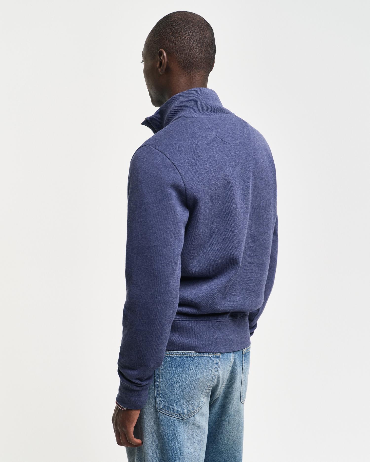 College Sweater With Half-Zip Dk Jeansblue Melange