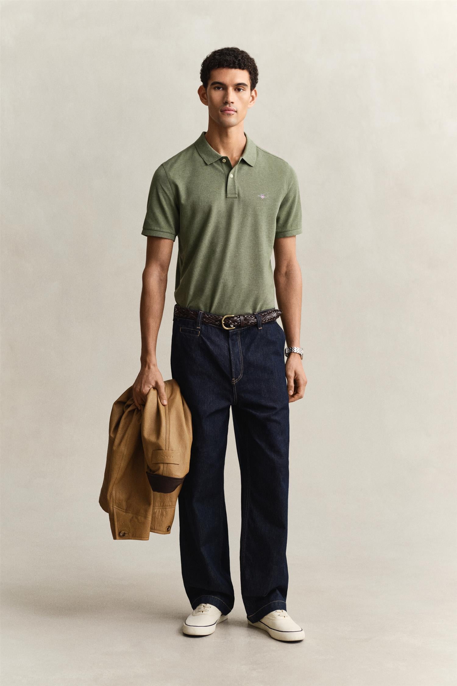 Reg Shield Ss Pique Polo Dark Cactus Melange