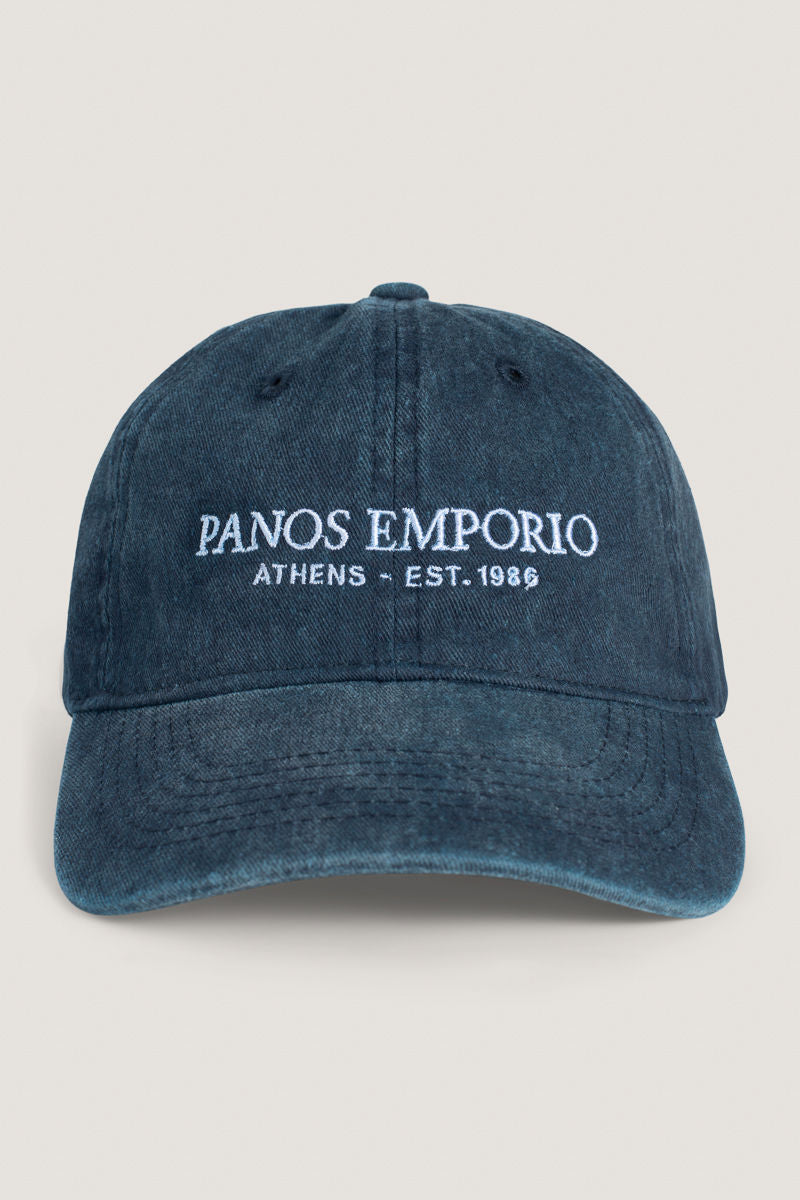 Washed Logo Plaka Caps Denim Blue