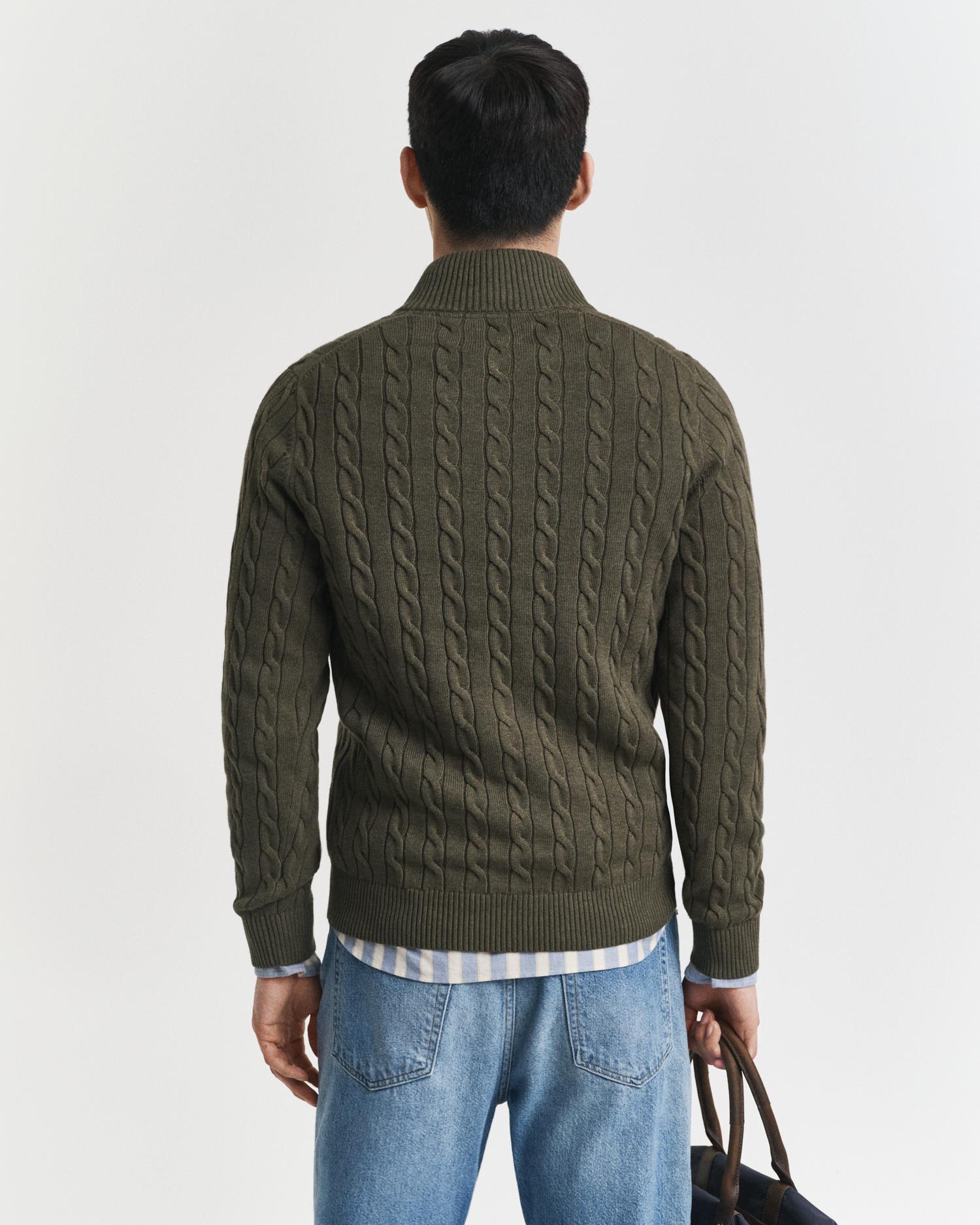 Cotton Cable Half Zip Khaki Green Mel