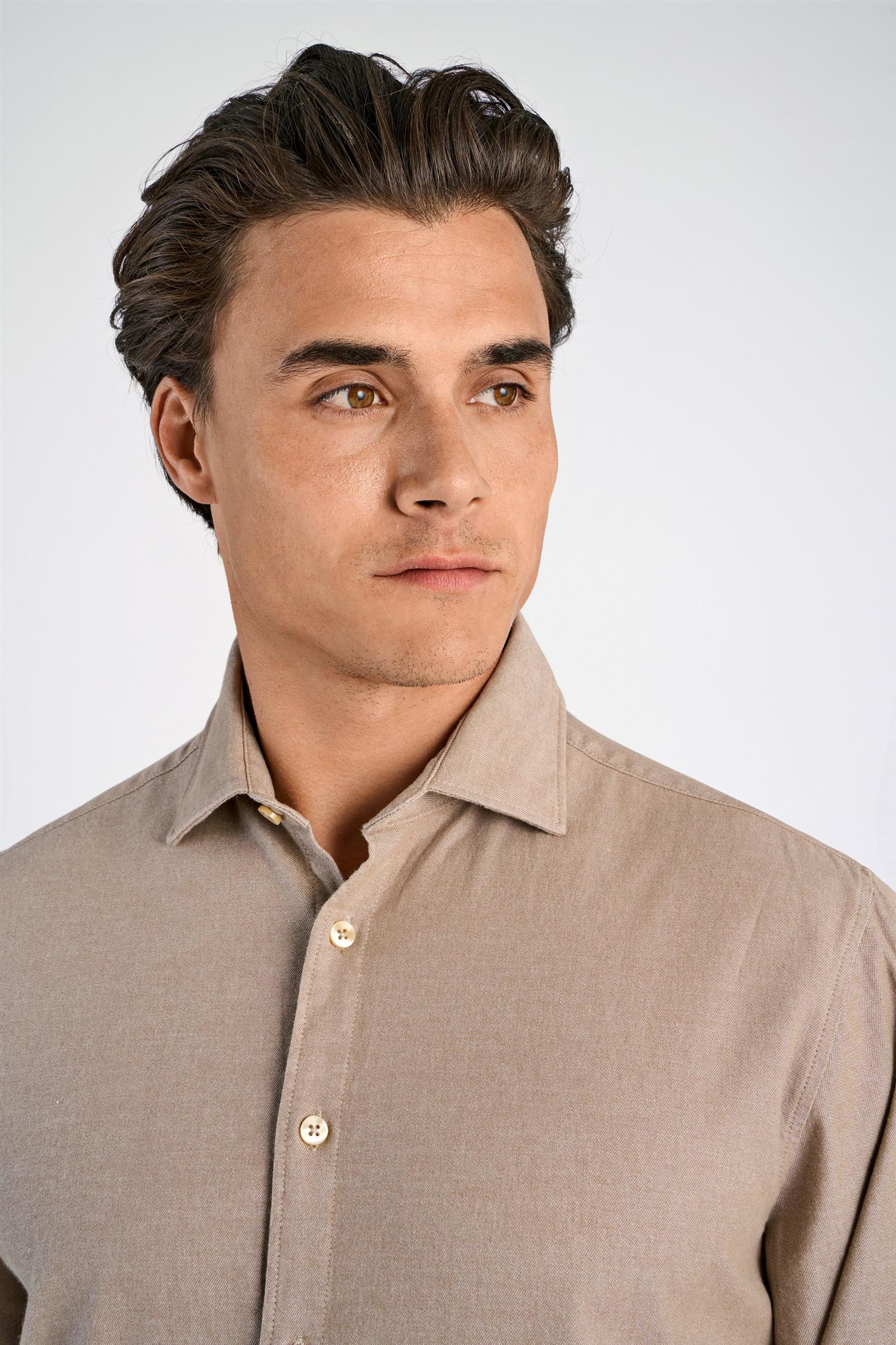 Soft indigo stretch shirt L/S Dk Sand