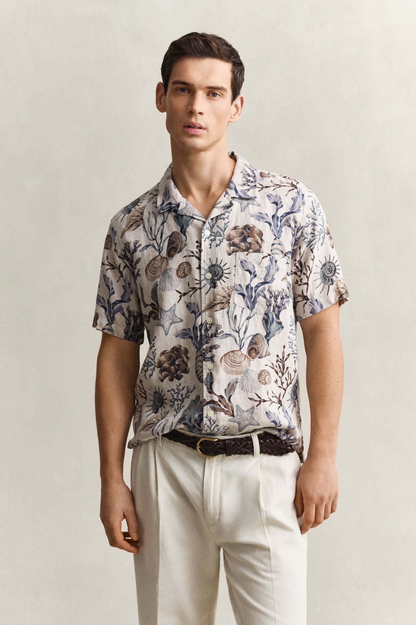 Reg Aop Camp Collar Shirt Oat Beige