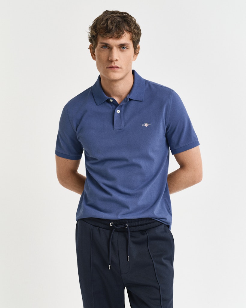 Klassisk Piquéskjorte I Regular Fit Dusty Navy