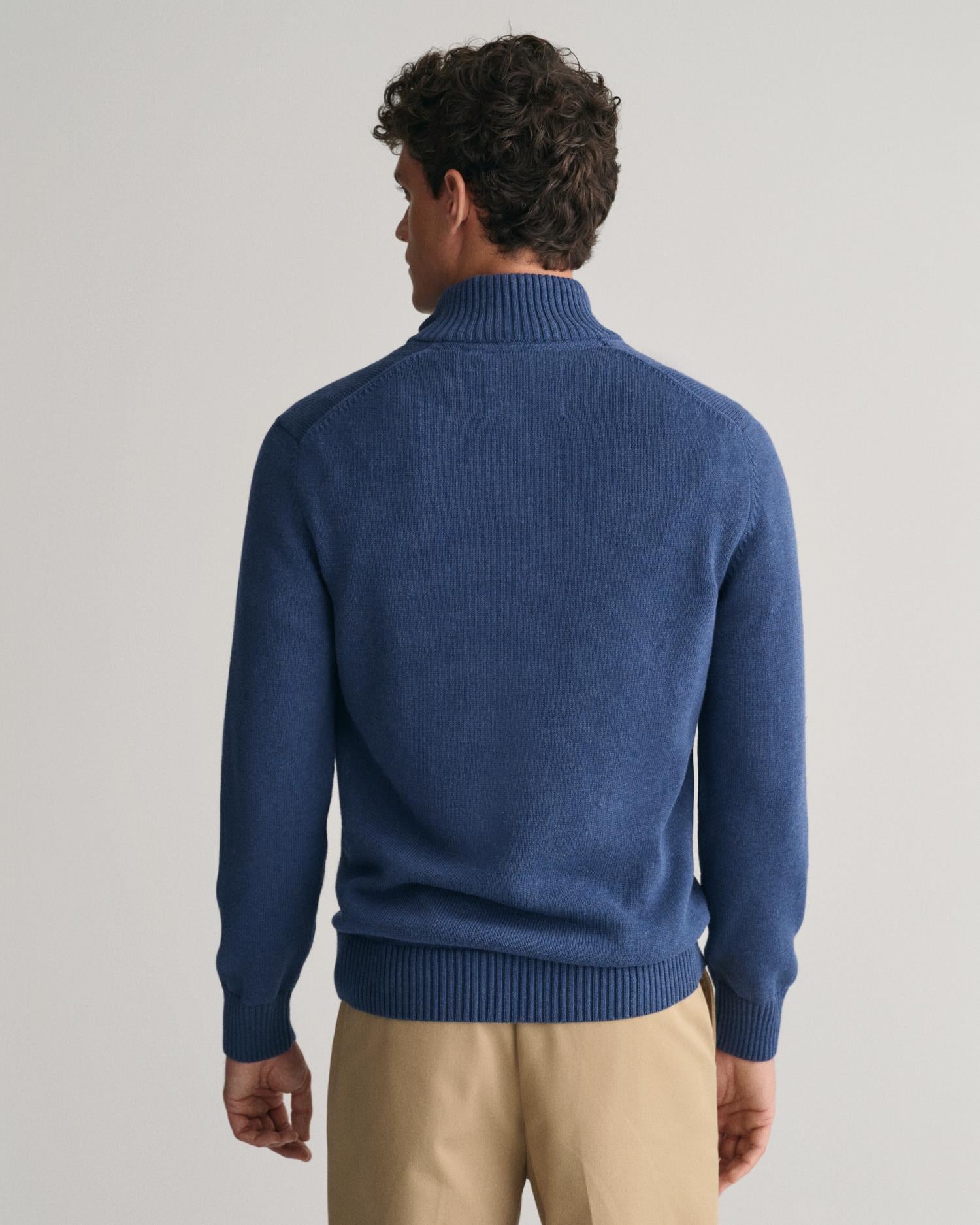 Casual Cotton Half Zip Dk Jeansblue Melange