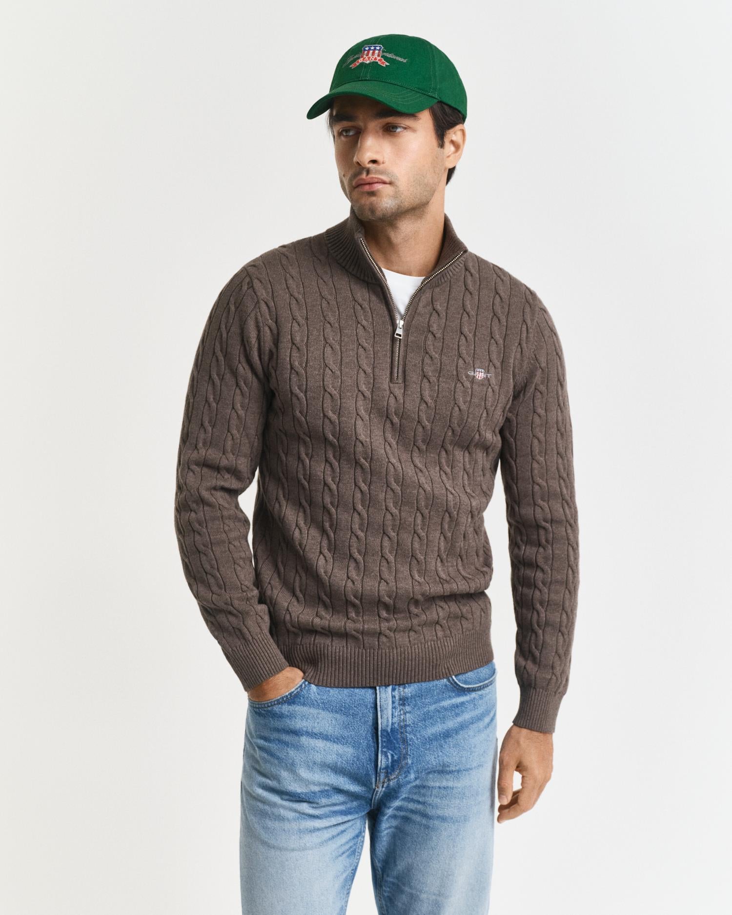 Kabelstrikket Genser Med Half-Zip Seawood Melange