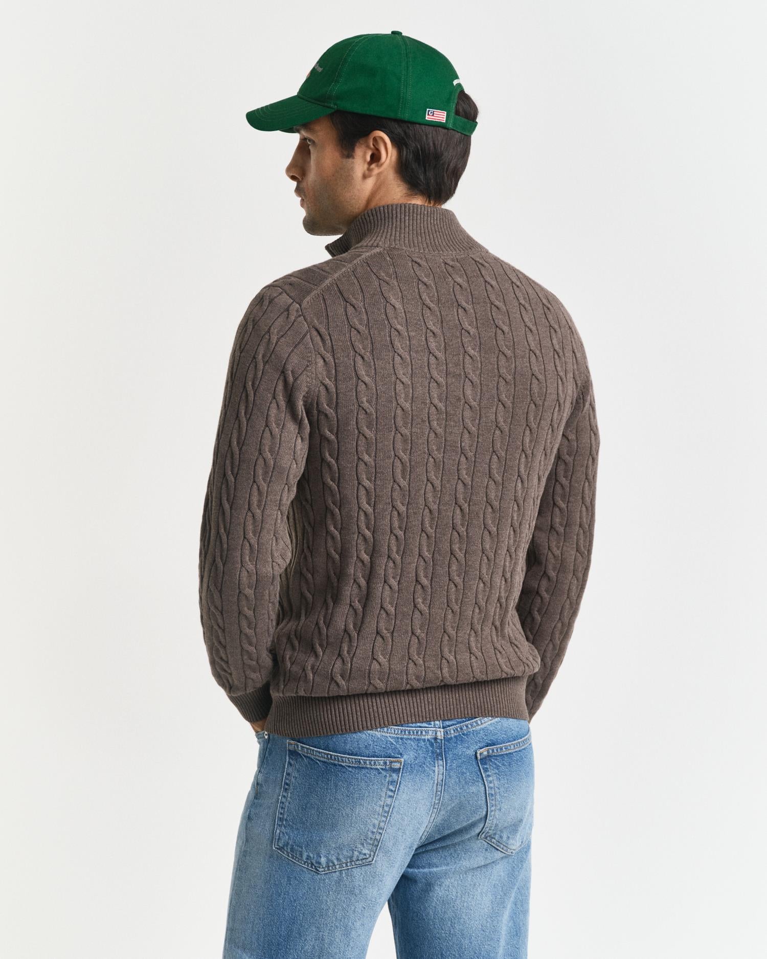 Cable Knit Half-Zip Sweater Seawood Melange