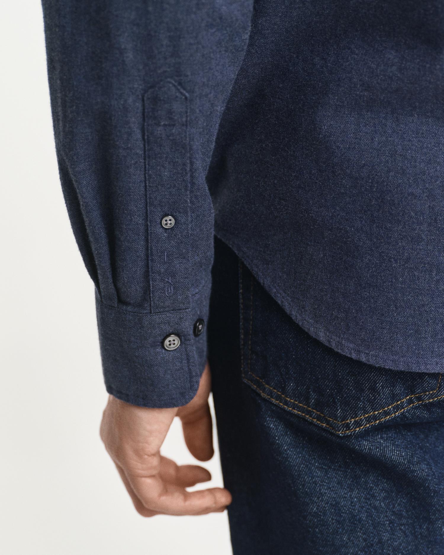 Reg Flannel Melange Shirt Dark Indigo Melange