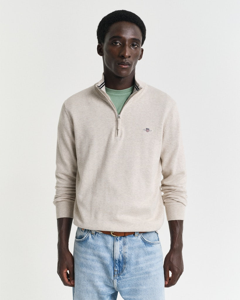 CLASSIC COTTON HALF ZIP Light Beige Melange