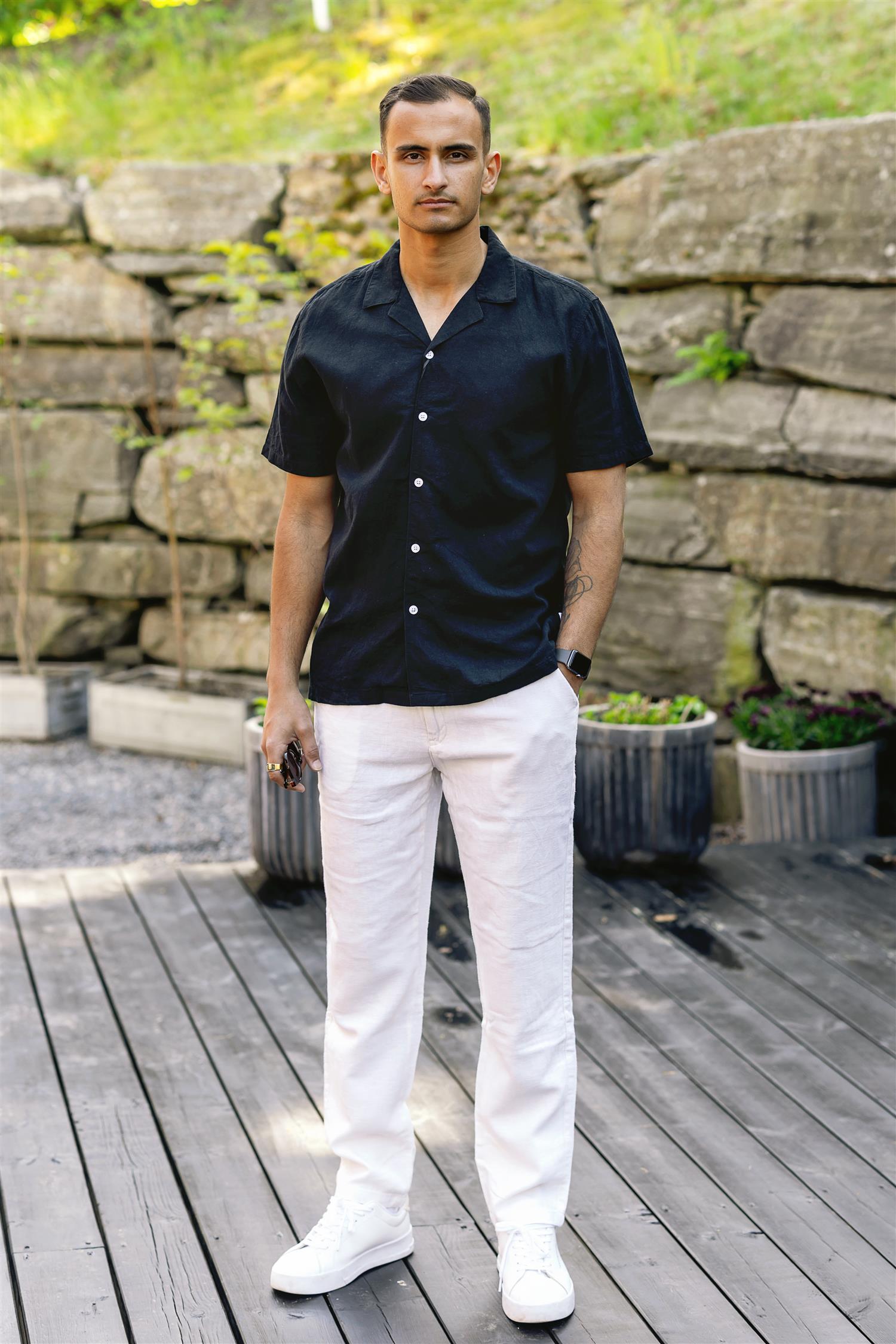 Casual linen blend resort S/S Black