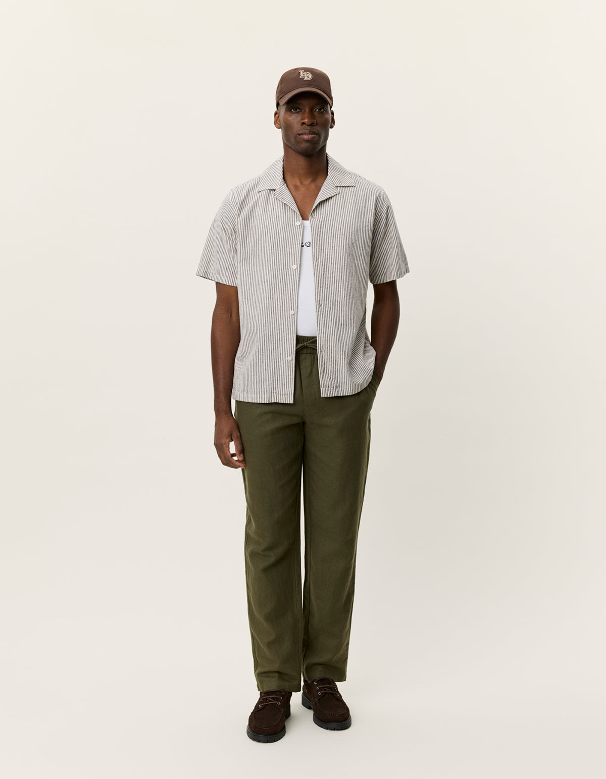 Lukas stripe cotton linen SS shirt Teak