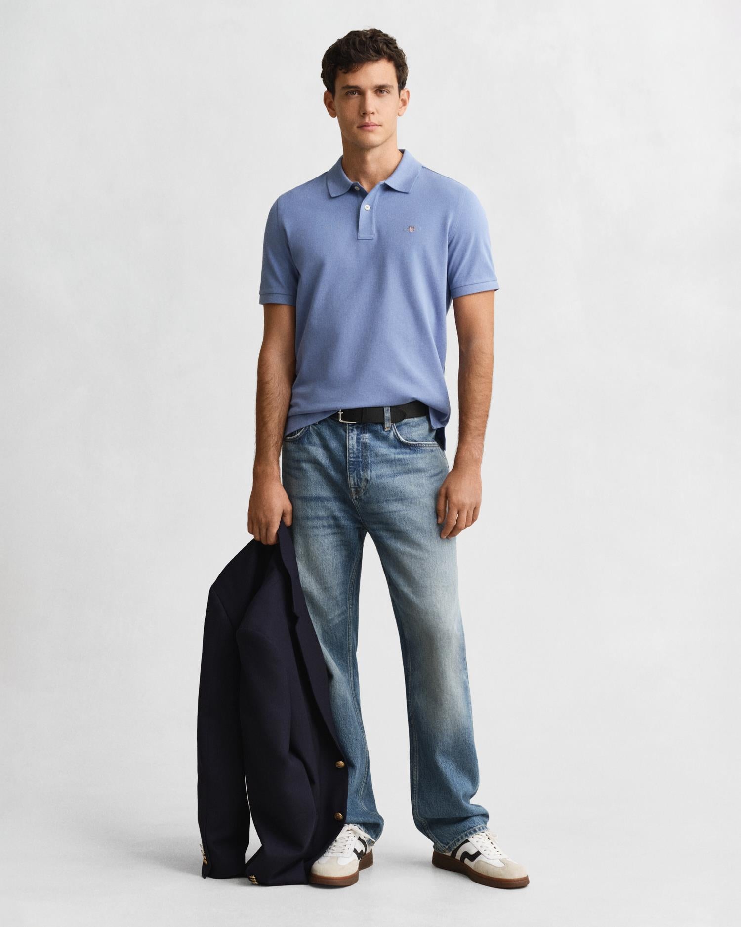 Reg Shield Ss Pique Polo Faded Denim