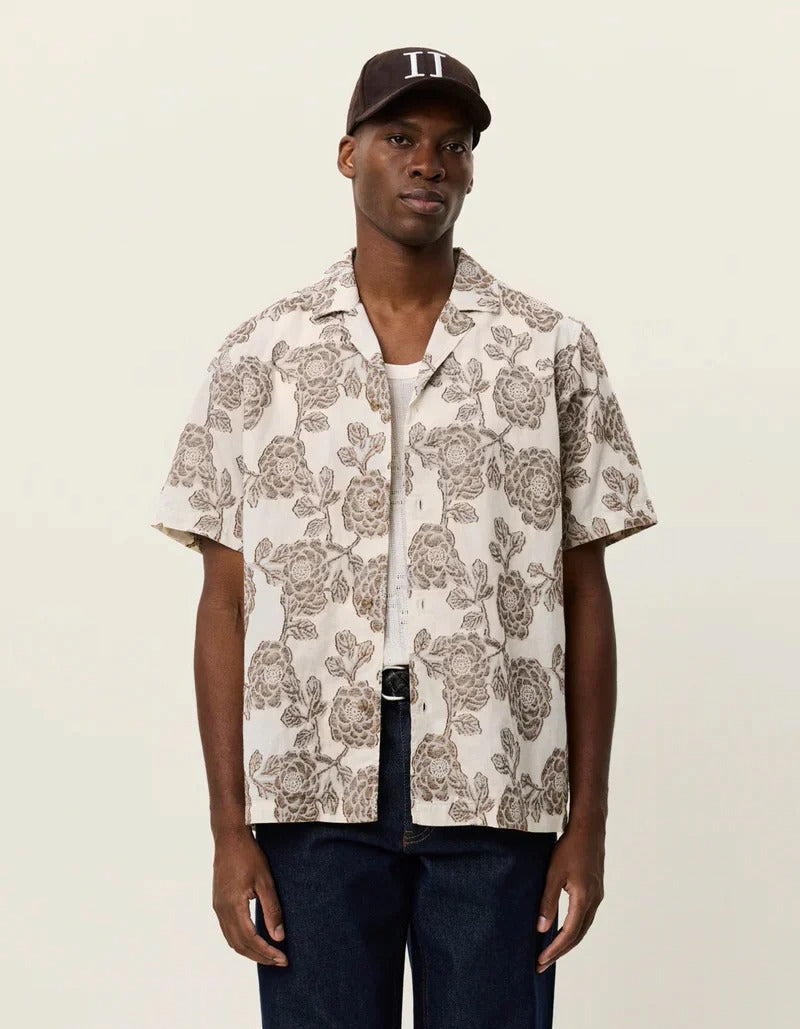 Lesley flower jacquard SS shirt Ivory