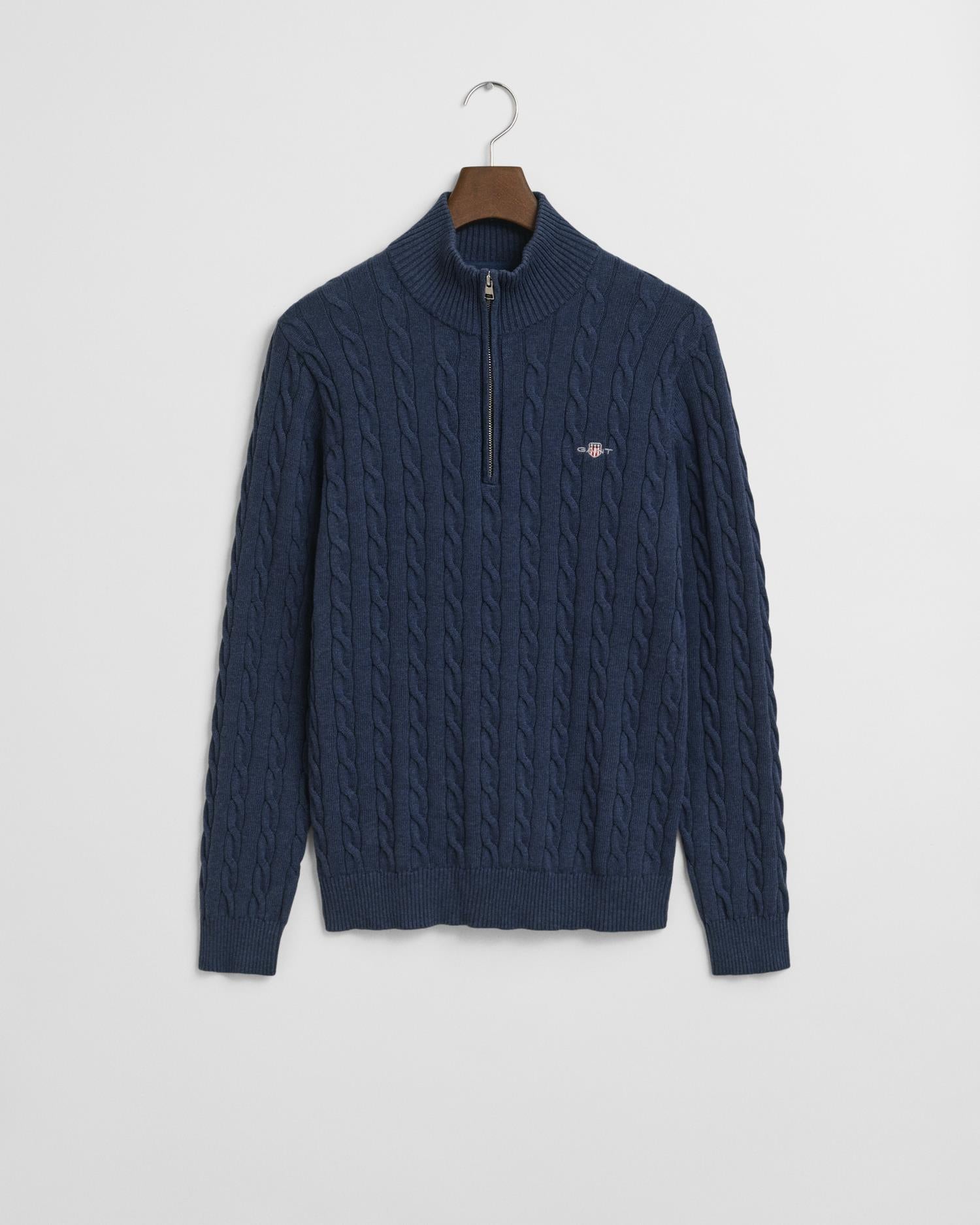 Cotton Cable Half Zip Dark Jeansblue Melange