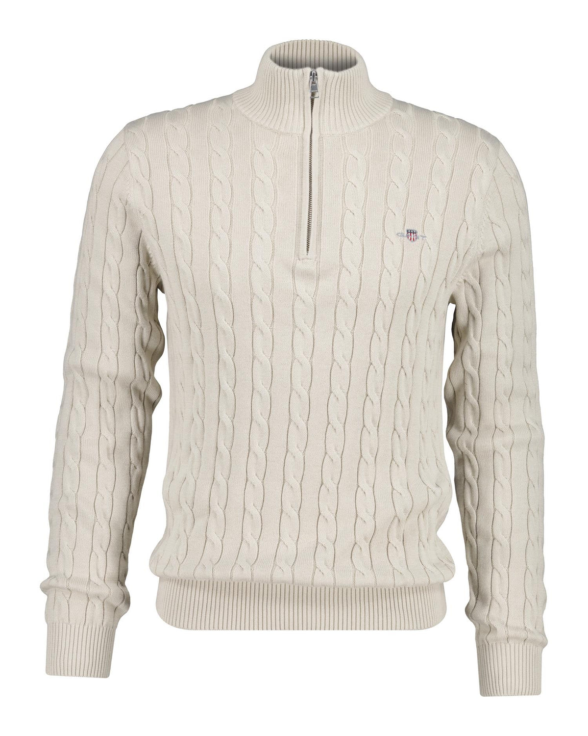 Cable Knit Half-Zip Sweater Clay Beige
