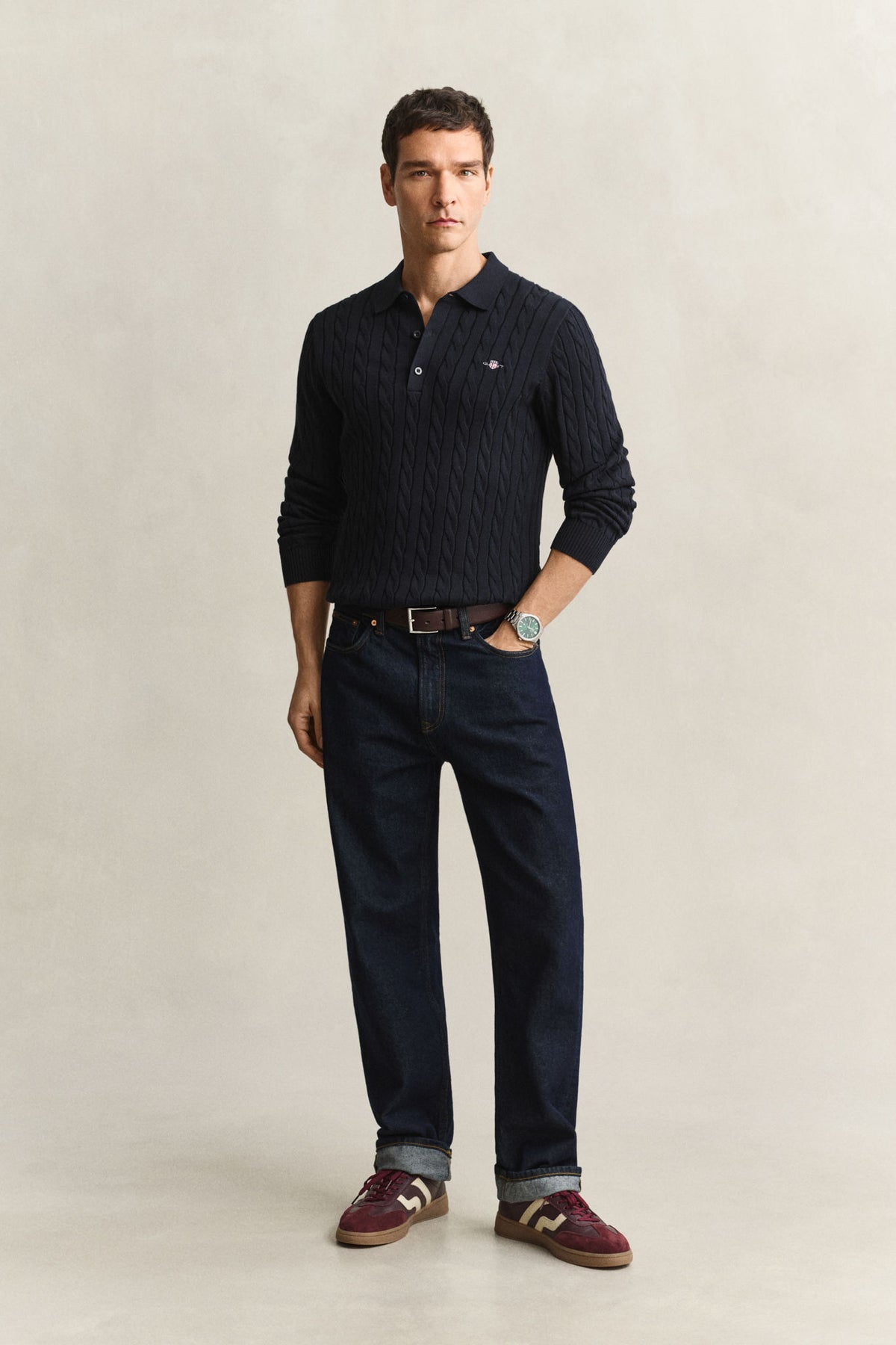 Classic Cable Knit Sweater Evening Blue