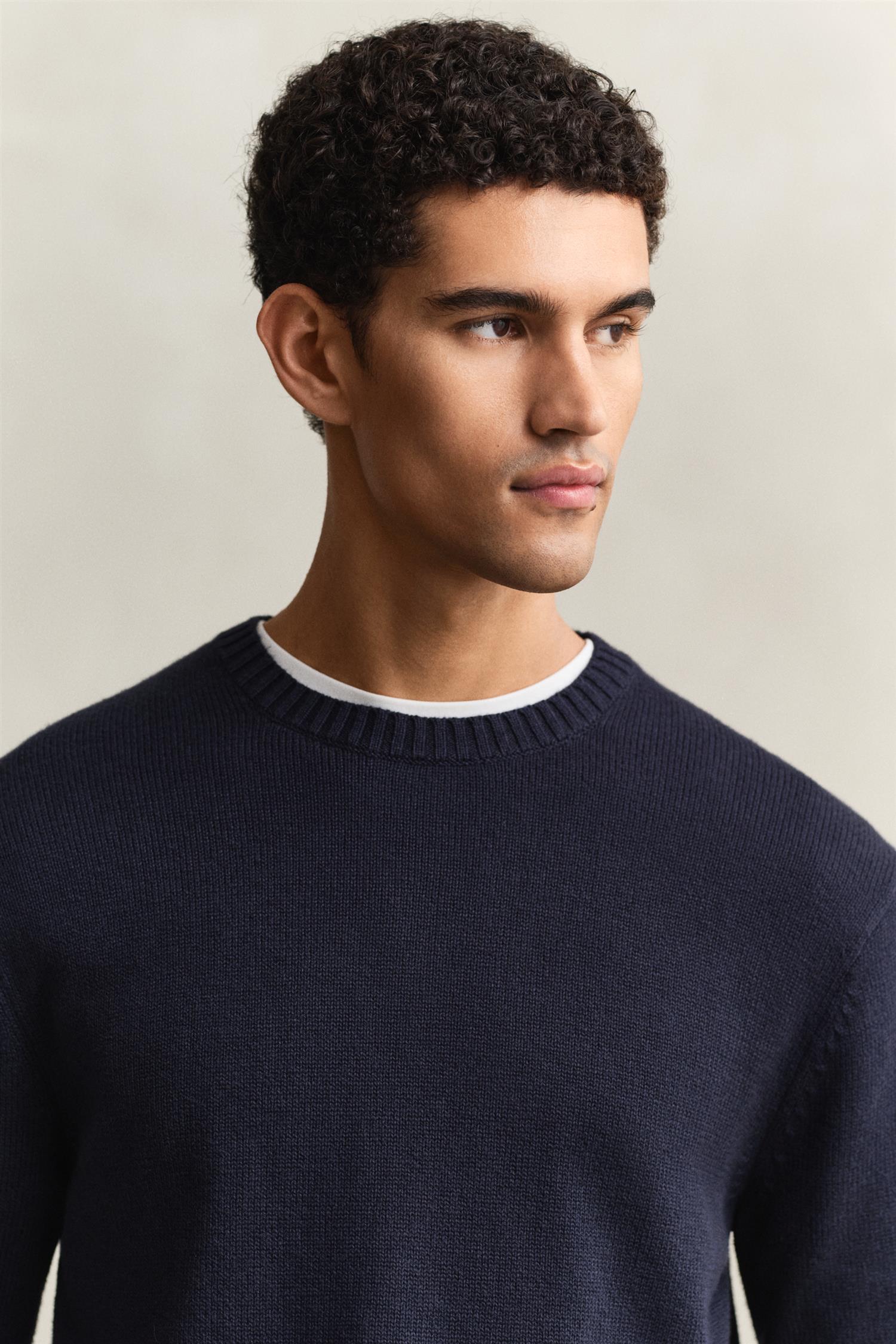 Cotton Blend C-Neck Evening Blue