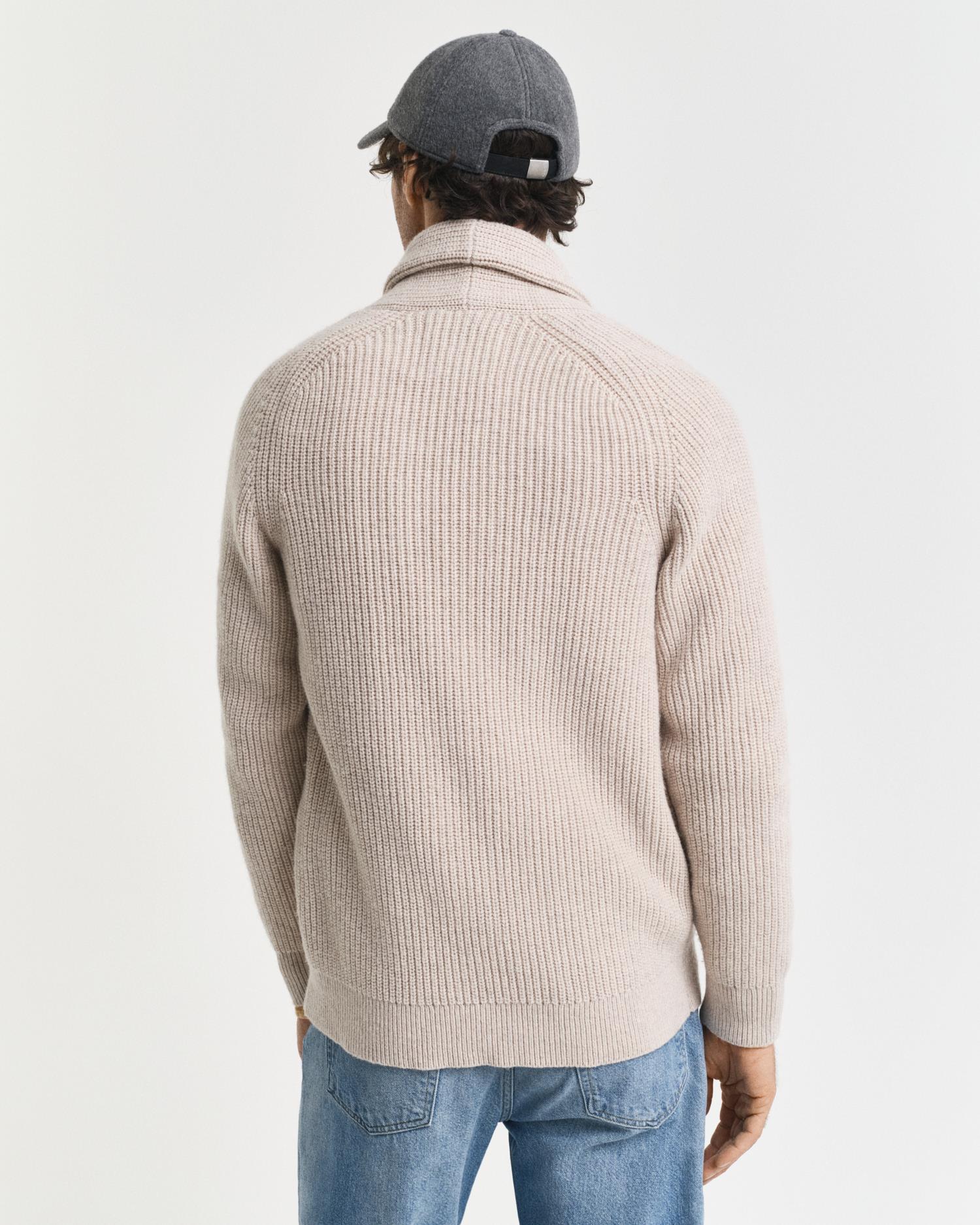 Wool Blend Shawl Collar Cardigan Light Beige Melange