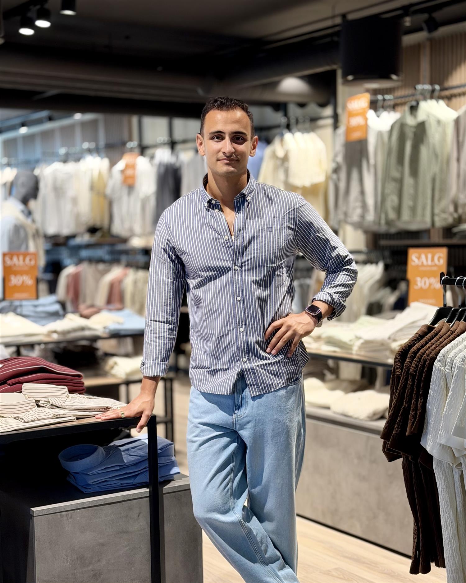 Light Oxford Striped Shirt Blue Print