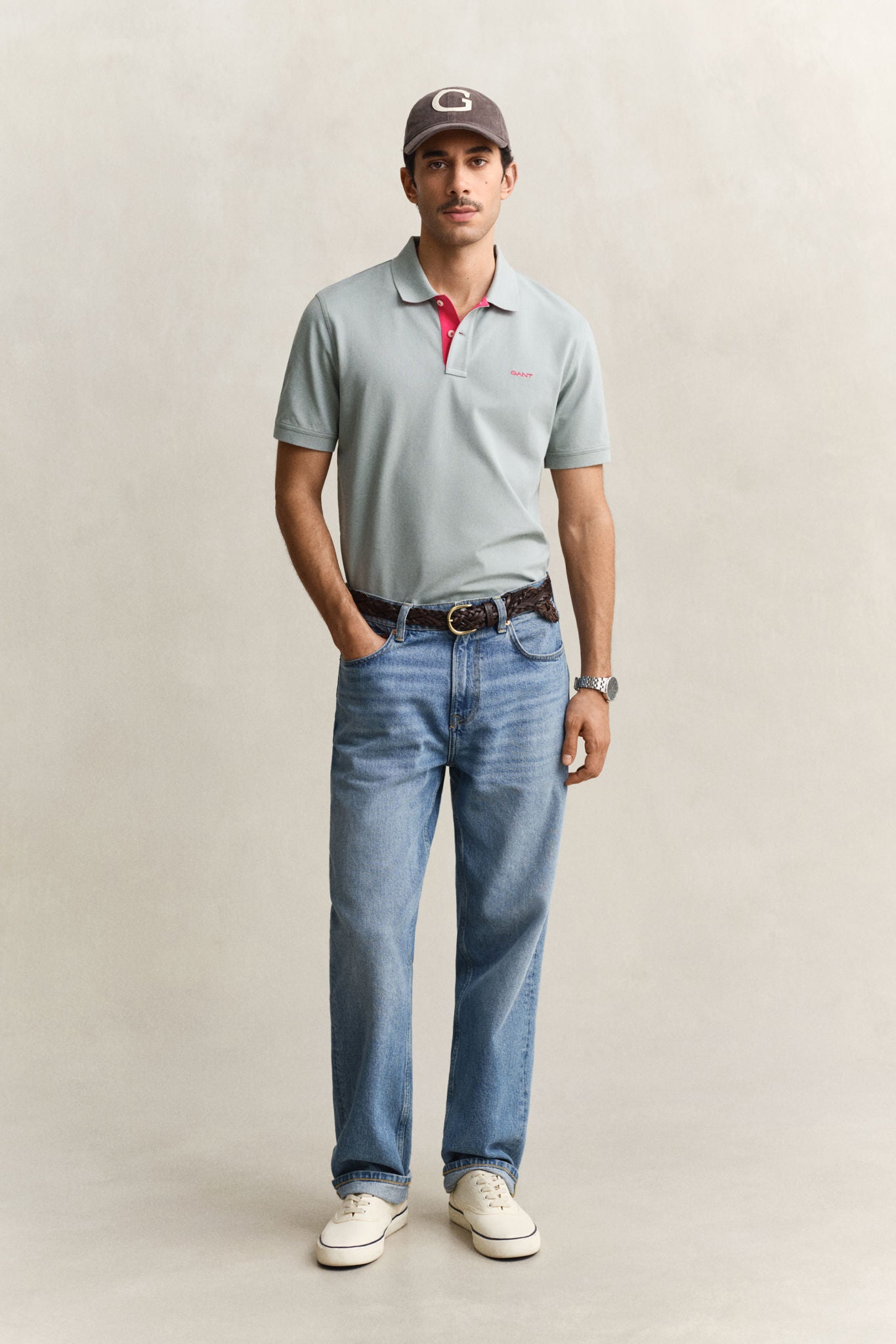 Contrast Polo Shirt Ceramic Grey