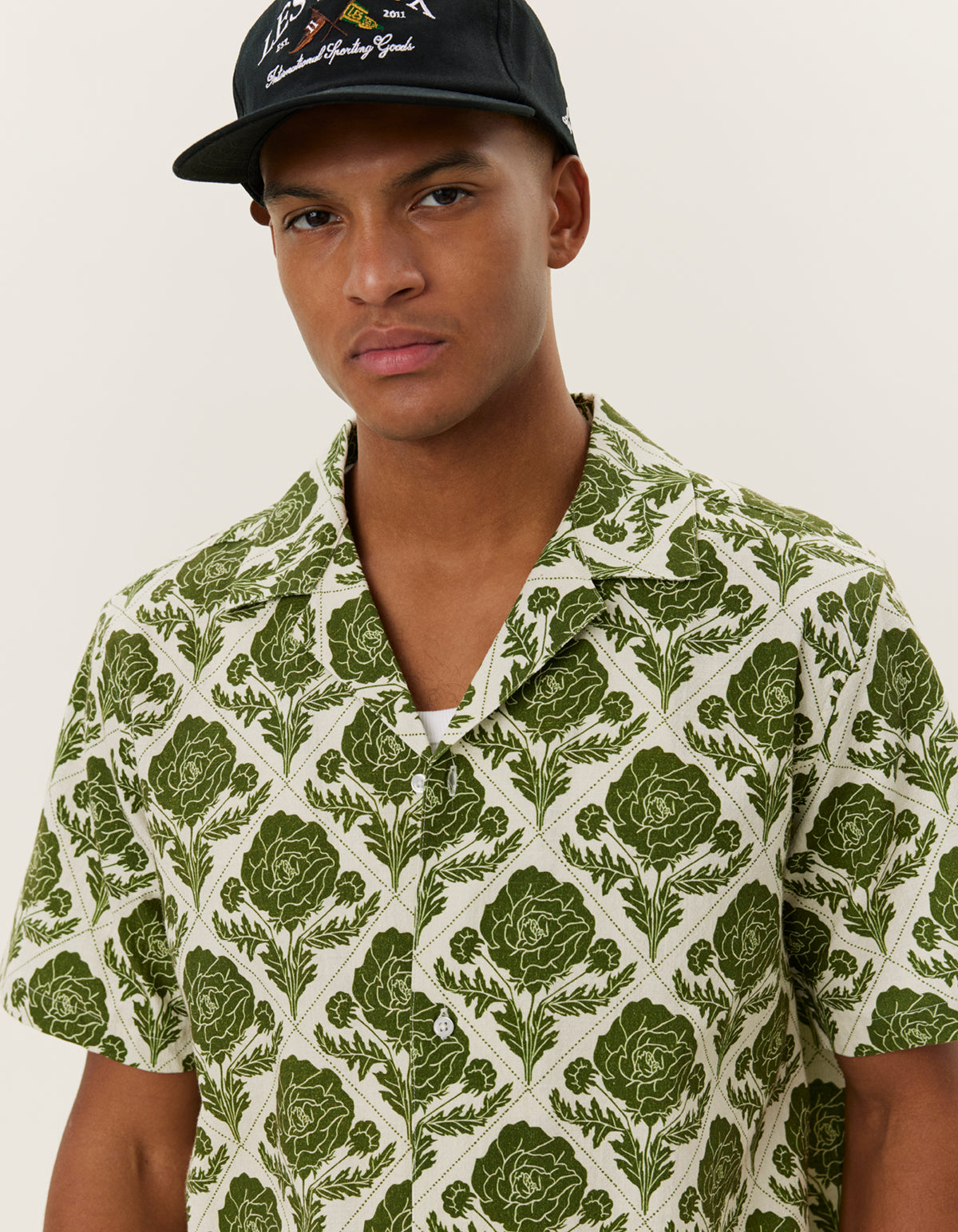 Lesley Flower Tile AOP SS Shirt Vintage Green/Ivory