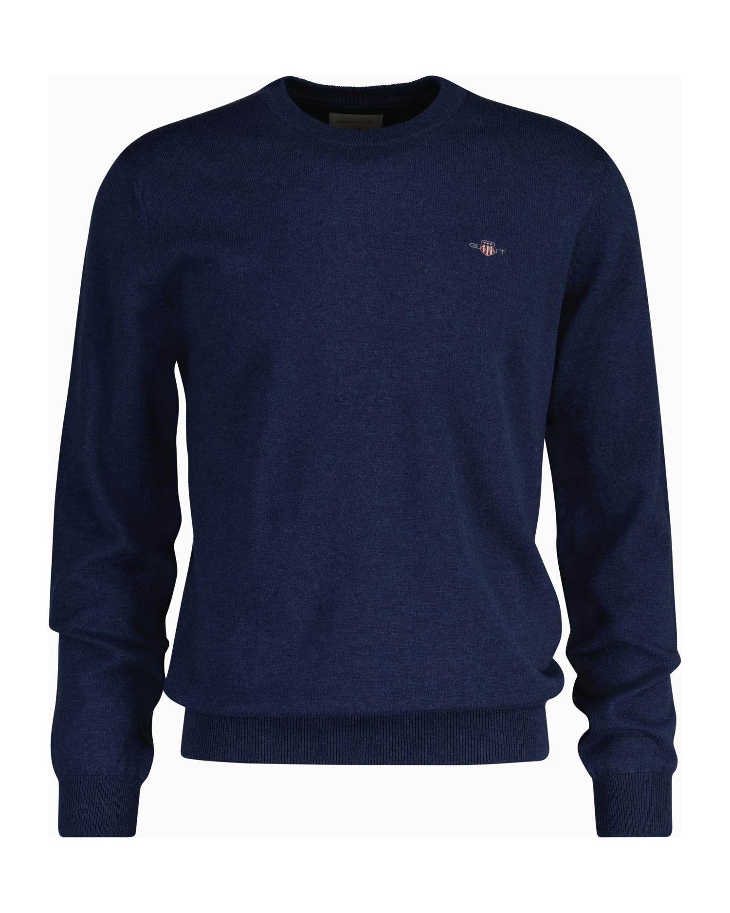 Genser I Ull Og Bomullsblanding Med Rund Hals Dk Jeansblue Melange