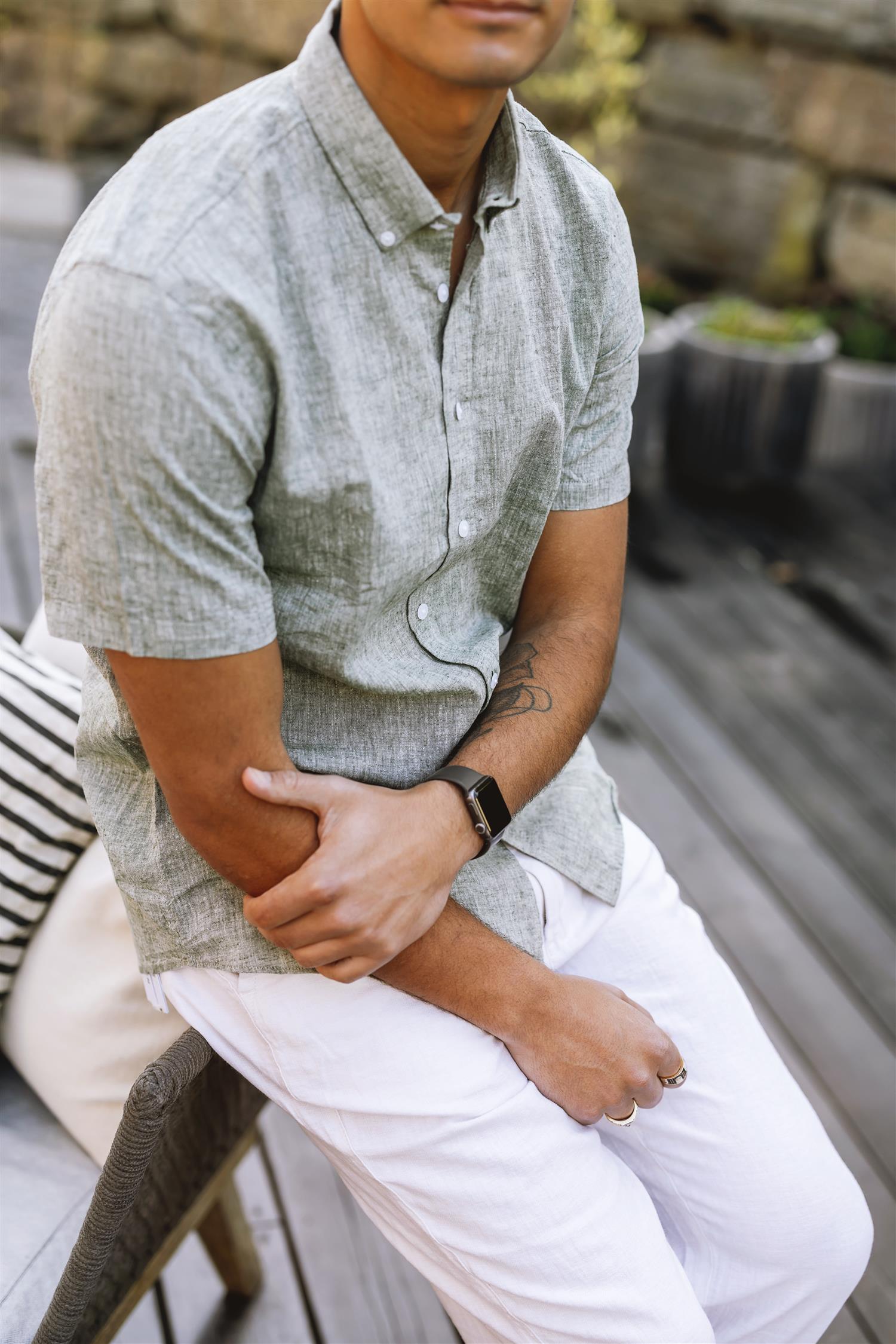 Linen/cotton shirt S/S Army