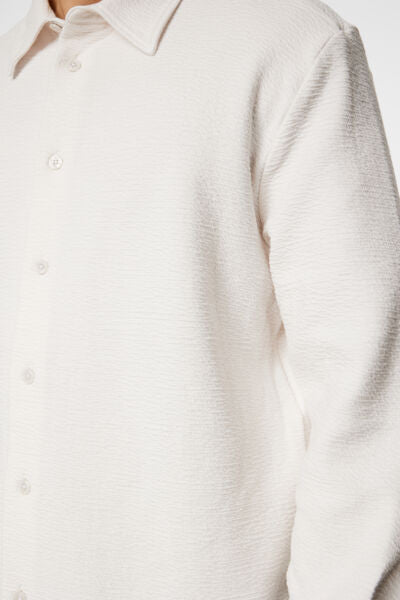 Reg LS crinkle jersey shirt.A003 Hvit