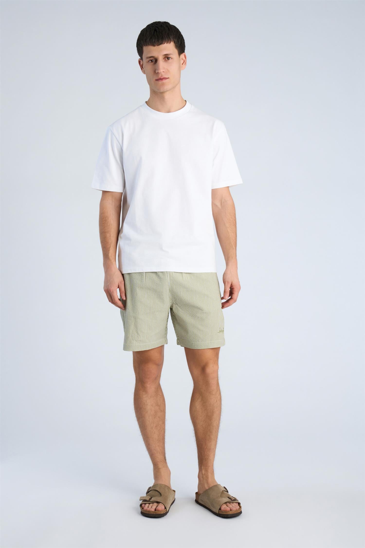 Striped Seersucker Swim Shorts Green