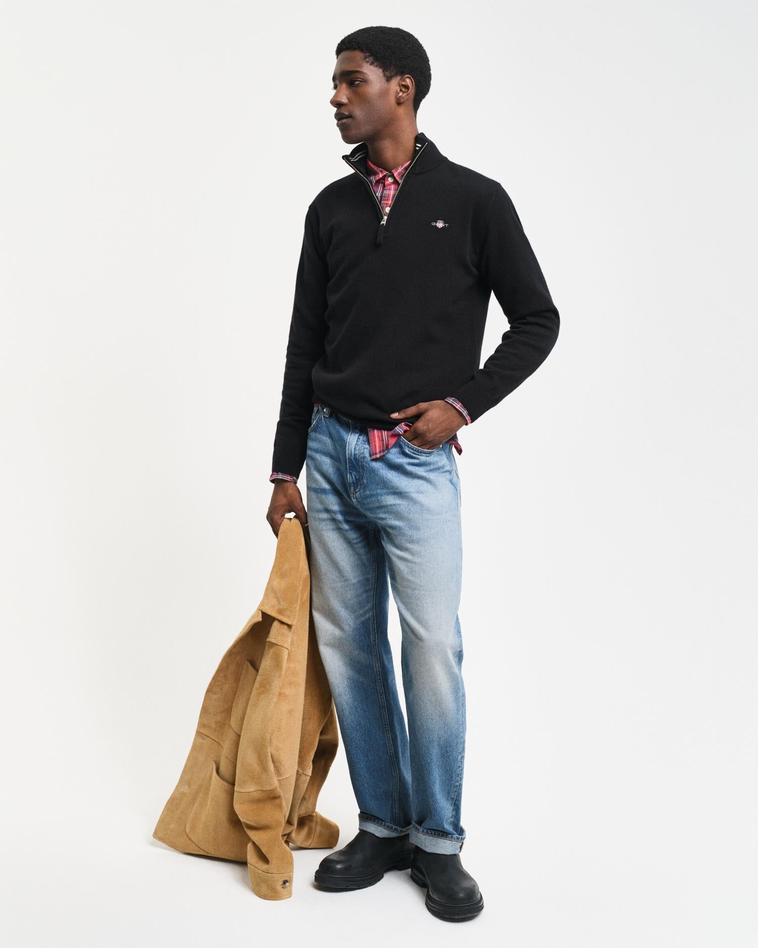 Superfine Lambswool Half Zip Black