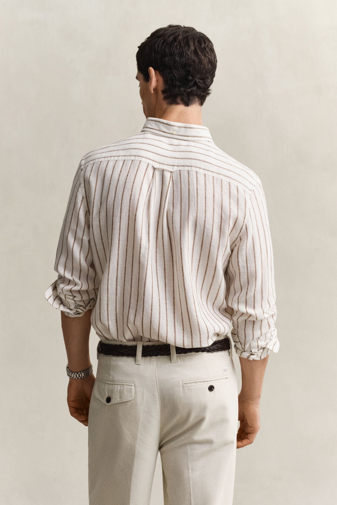 Reg Linen Viscose Stripe Shirt Cream