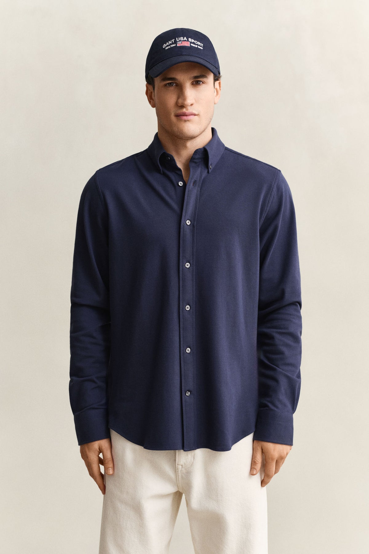 Reg Jersey Pique Stretch Shirt Marine