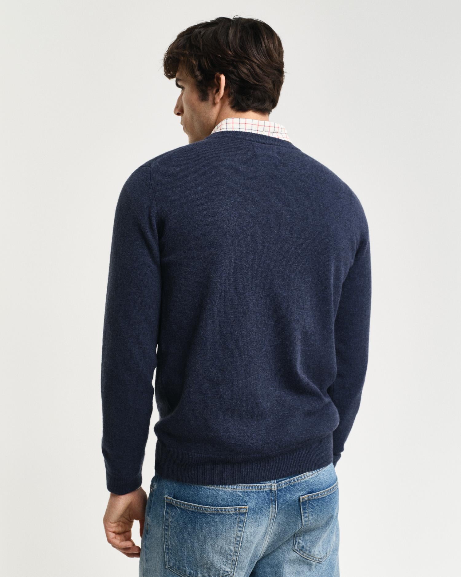 Superfine Lambswool C-Neck Dark Navy Melange