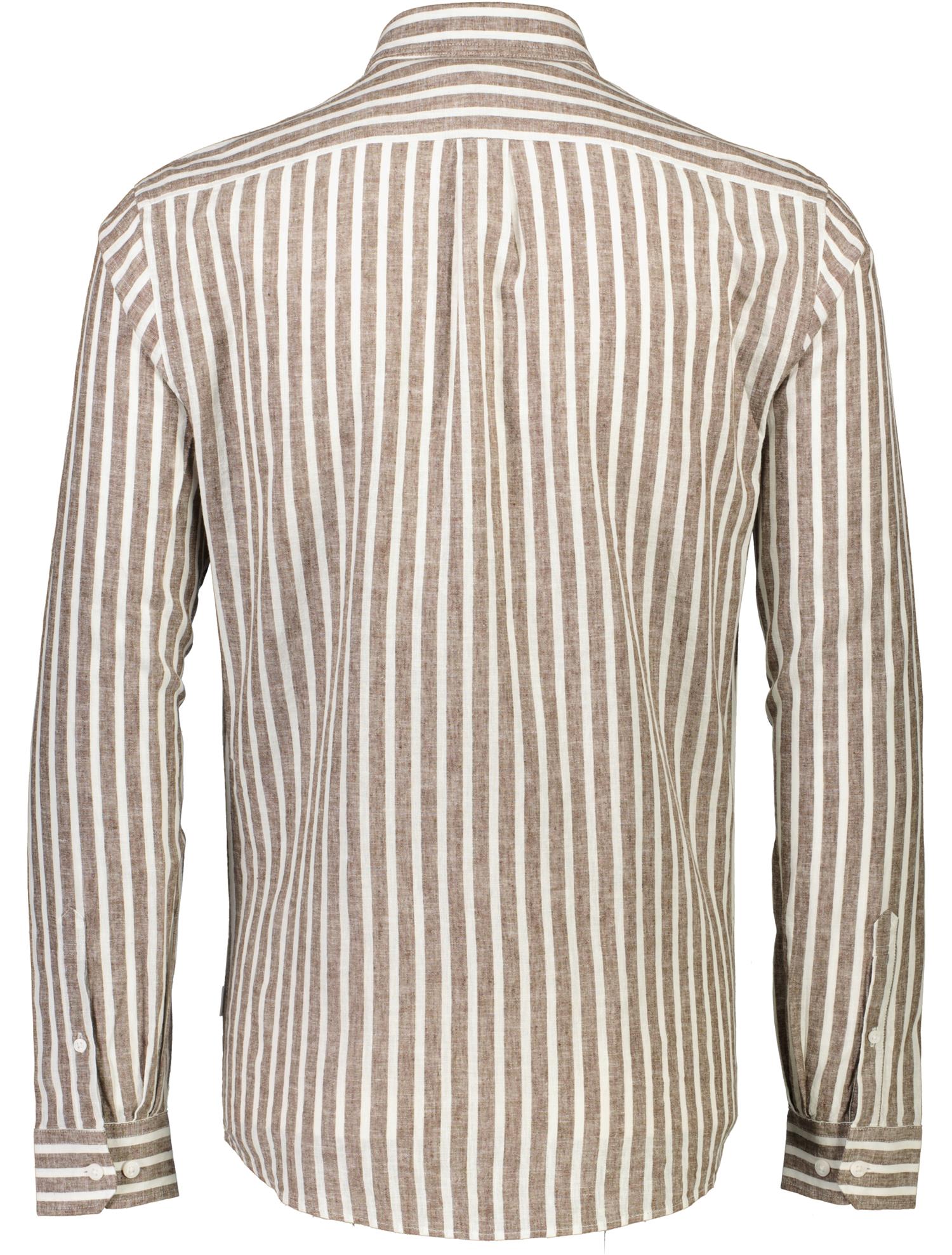 Striped cotton/linen shirt L/S Brown