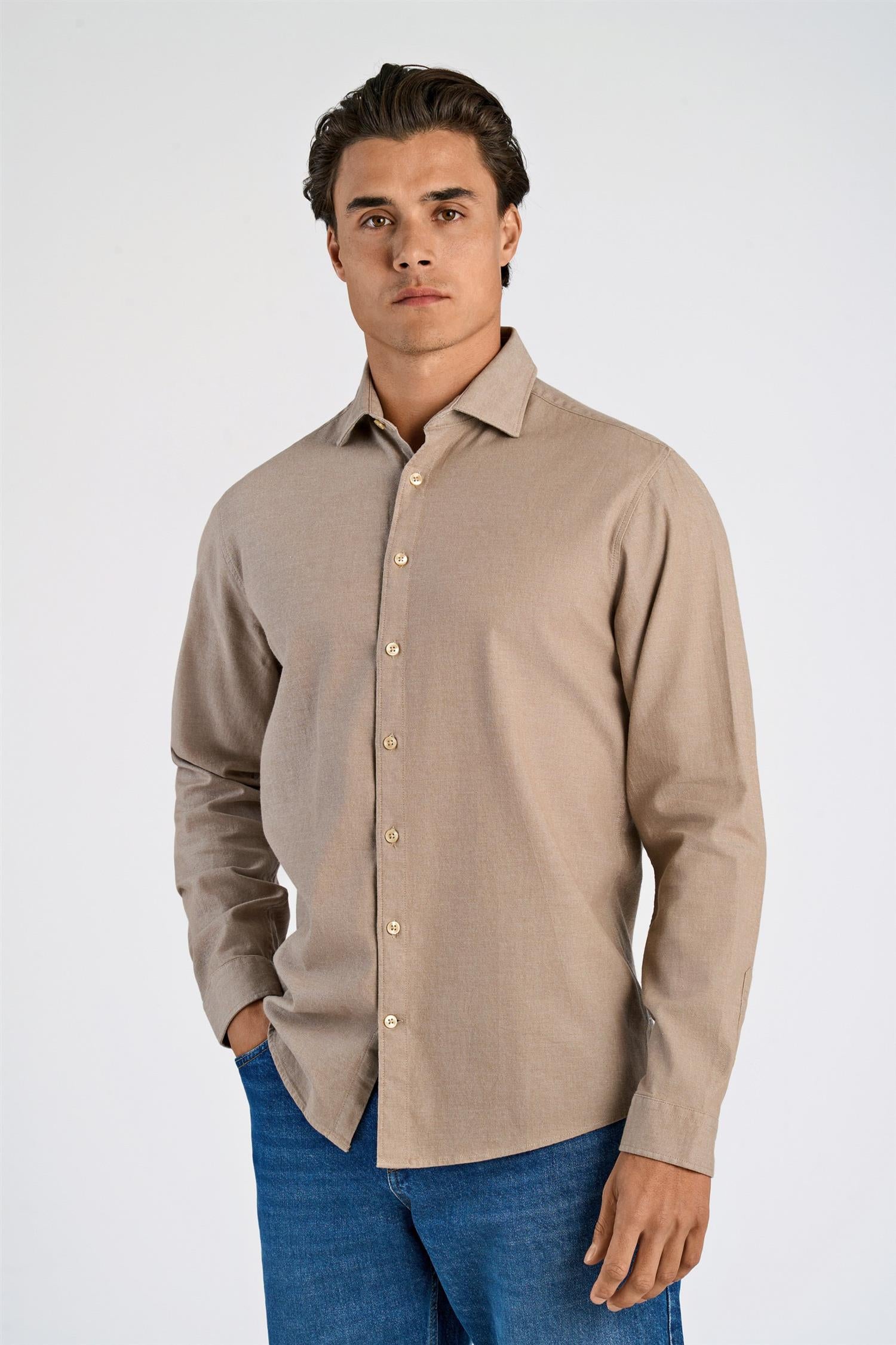 Soft indigo stretch shirt L/S Dk Sand