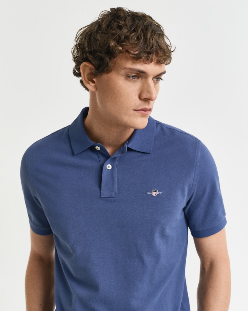 Klassisk Piquéskjorte I Regular Fit Dusty Navy