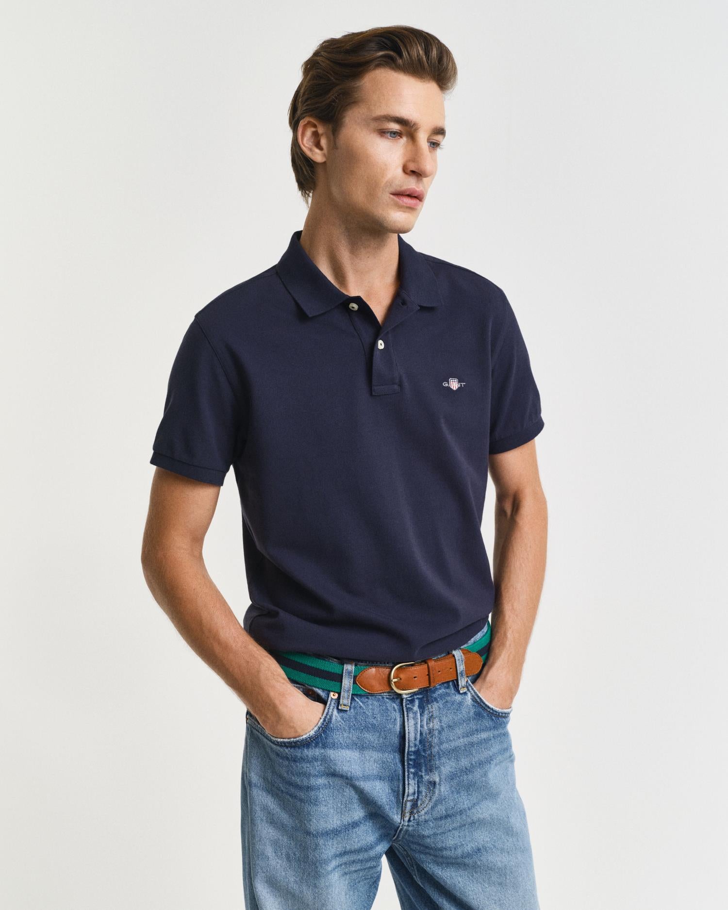 Klassisk Piquéskjorte I Slim Fit Evening Blue