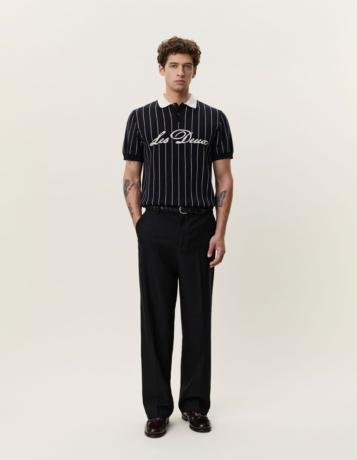 Pinstripe Knitted Polo Black
