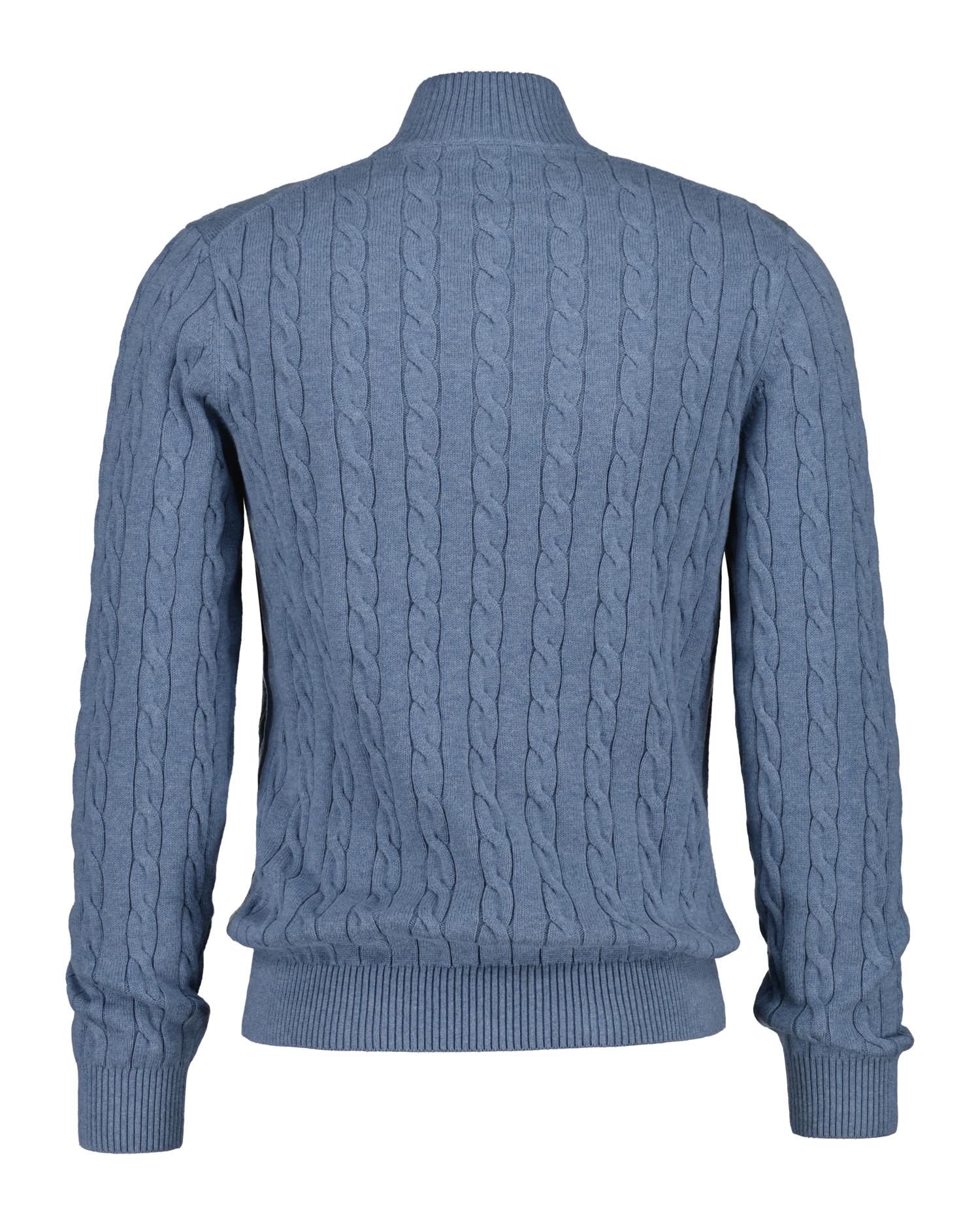 Cotton Cable Half Zip Faded Denim