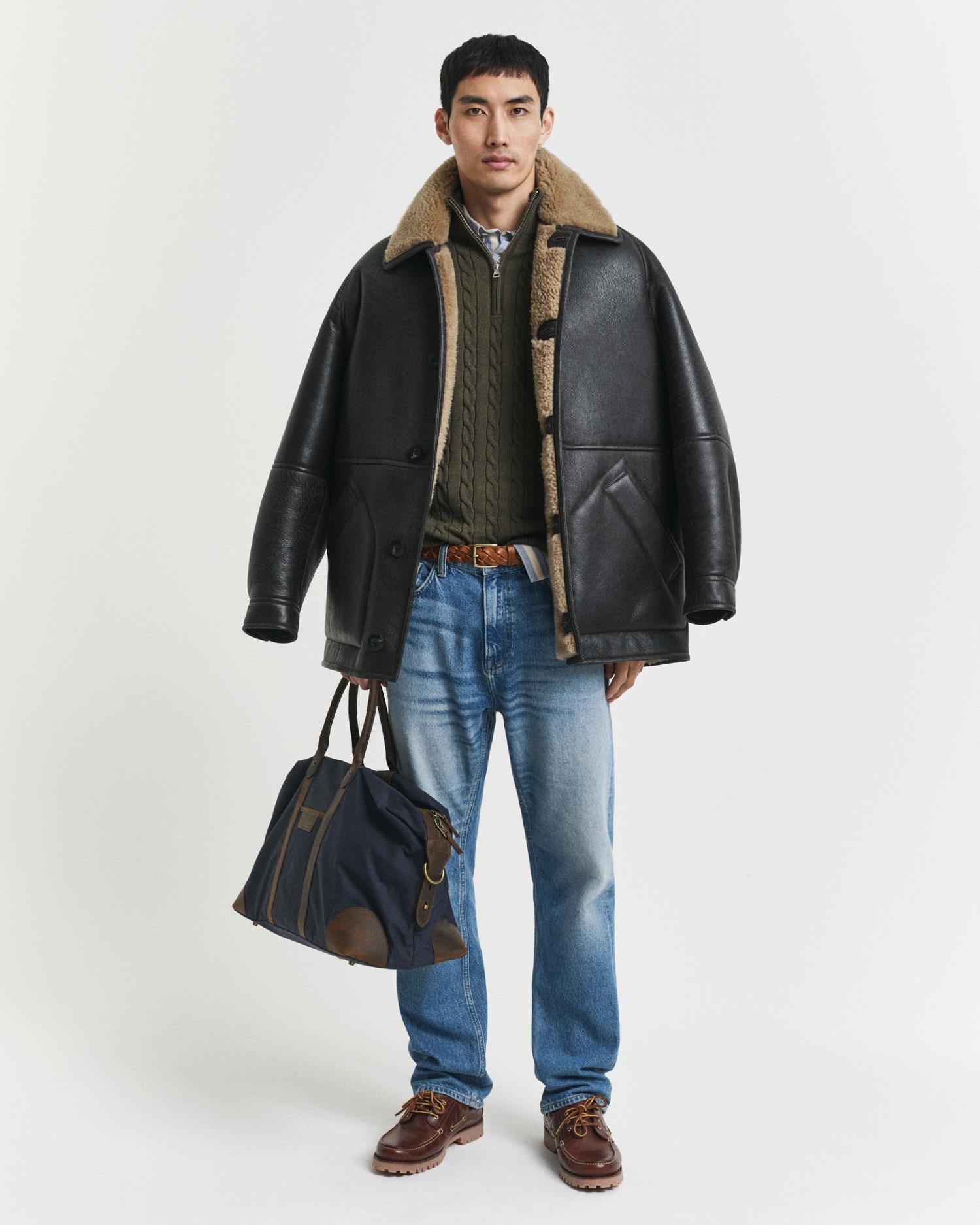 Cotton Cable Half Zip Khaki Green Mel