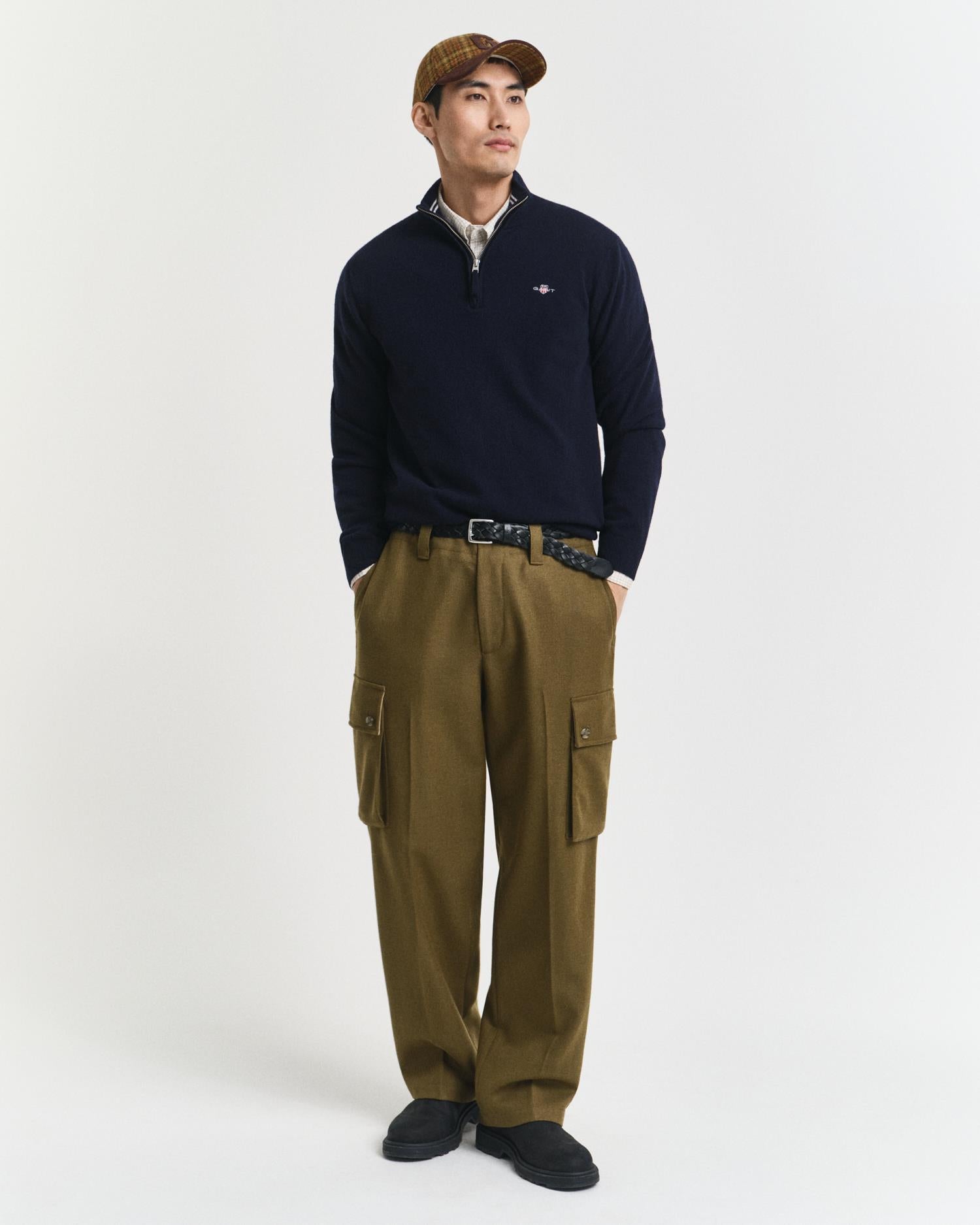 Lammeullsgenser Med Half-Zip Marine