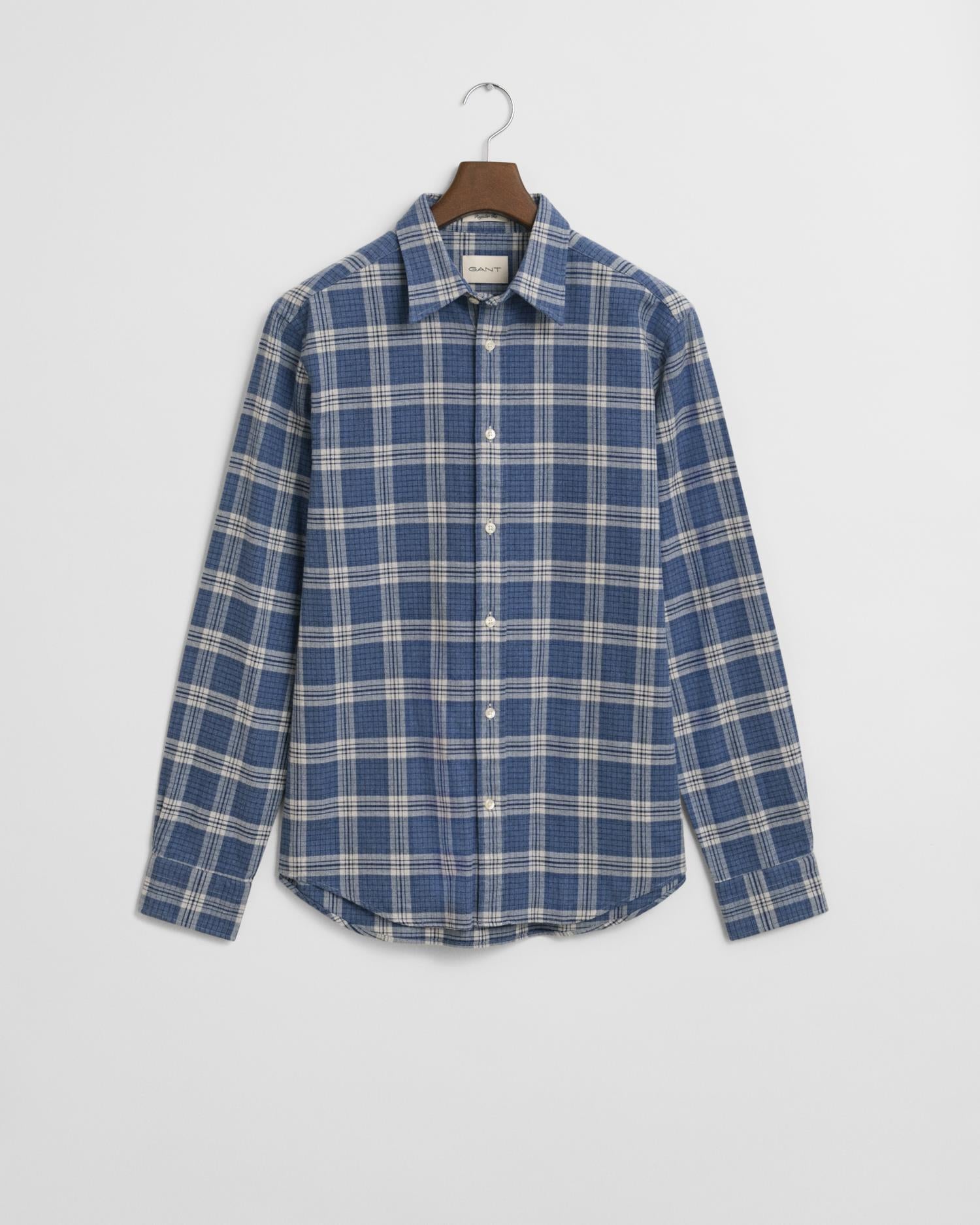 Reg Flannel Melange Check Shirt Denim Blue Melange