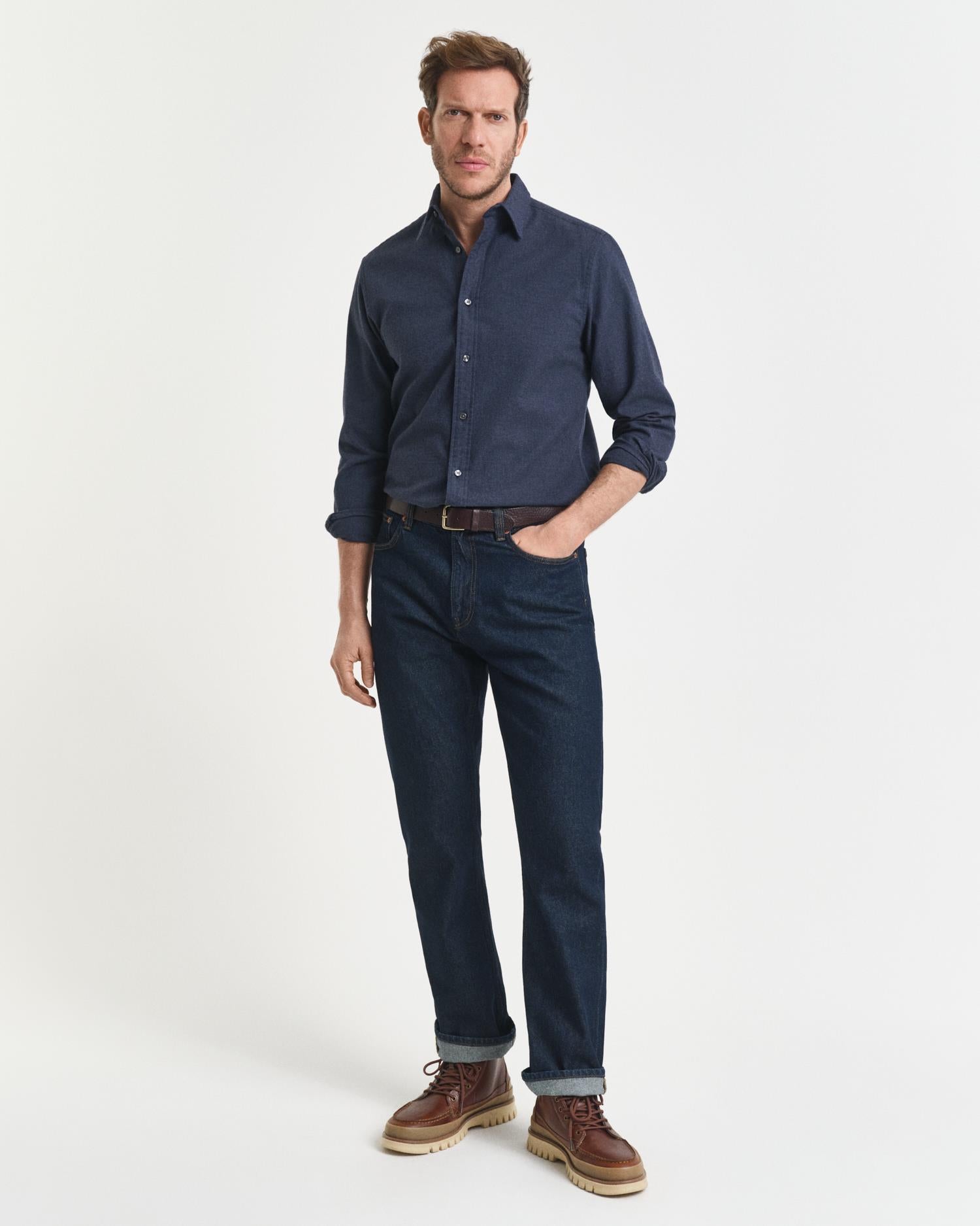 Reg Flannel Melange Shirt Dark Indigo Melange