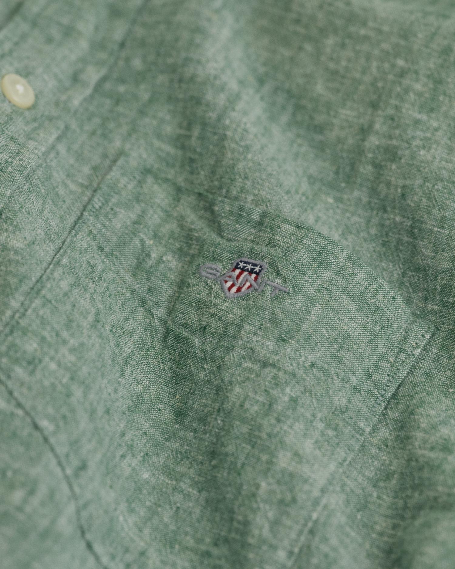 REG COTTON LINEN SS SHIRT Woody Green