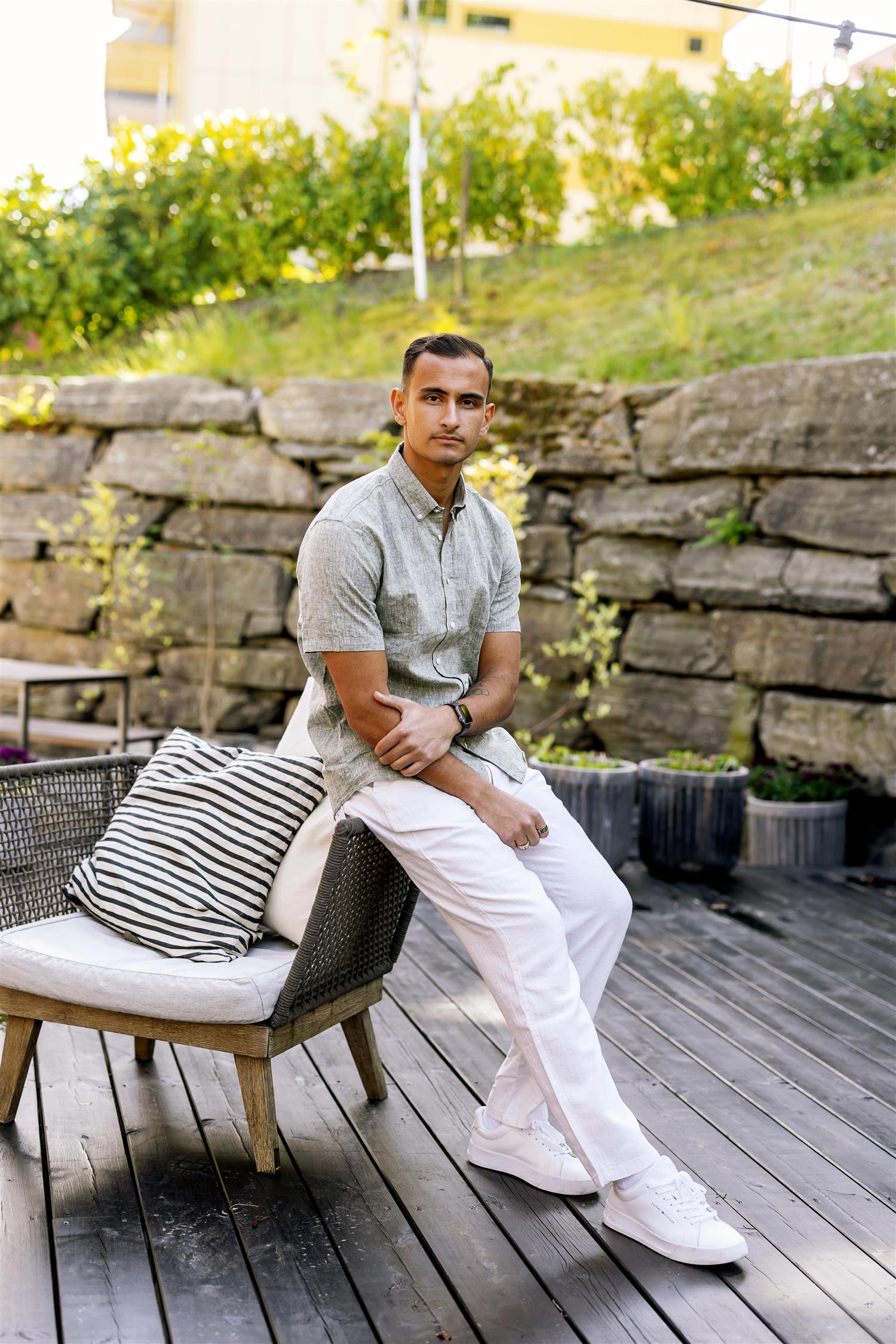 Linen/cotton shirt S/S Army