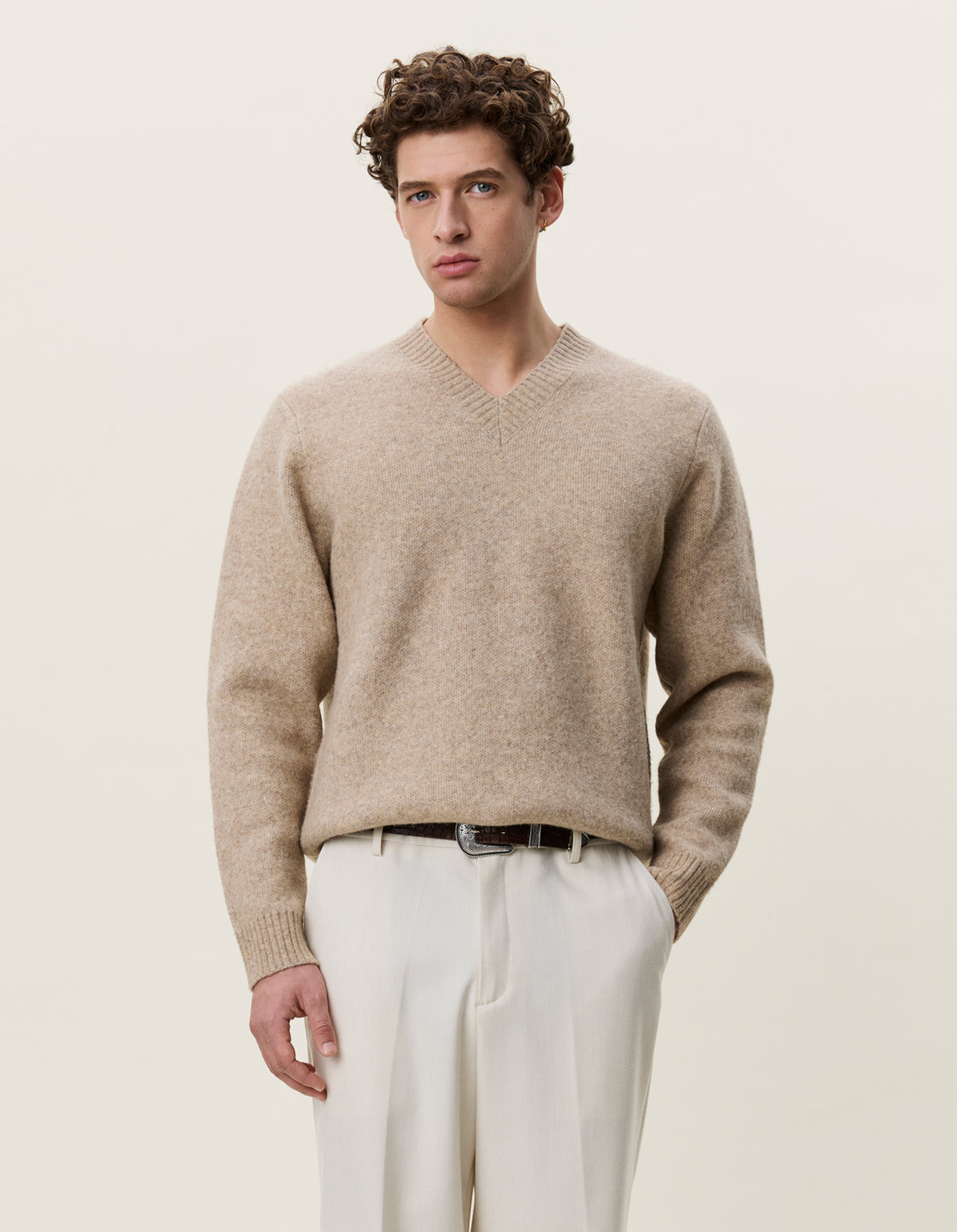 Melange V-Neck Knit Light Sand Melange