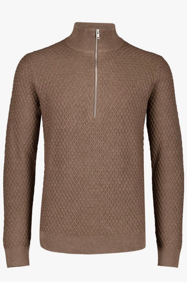 Half Zip Cable Knit Jumper Dk Sand Mel