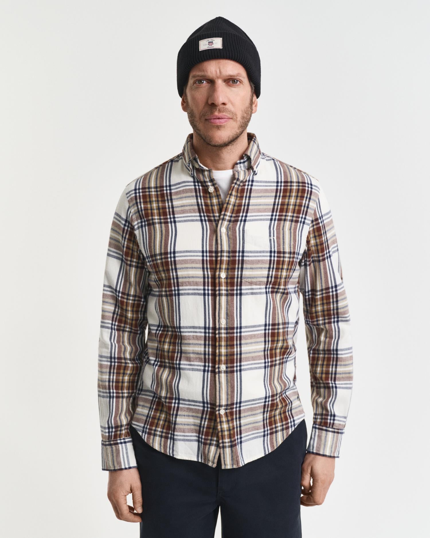 Reg Windblown Flannel Check Shirt Cream